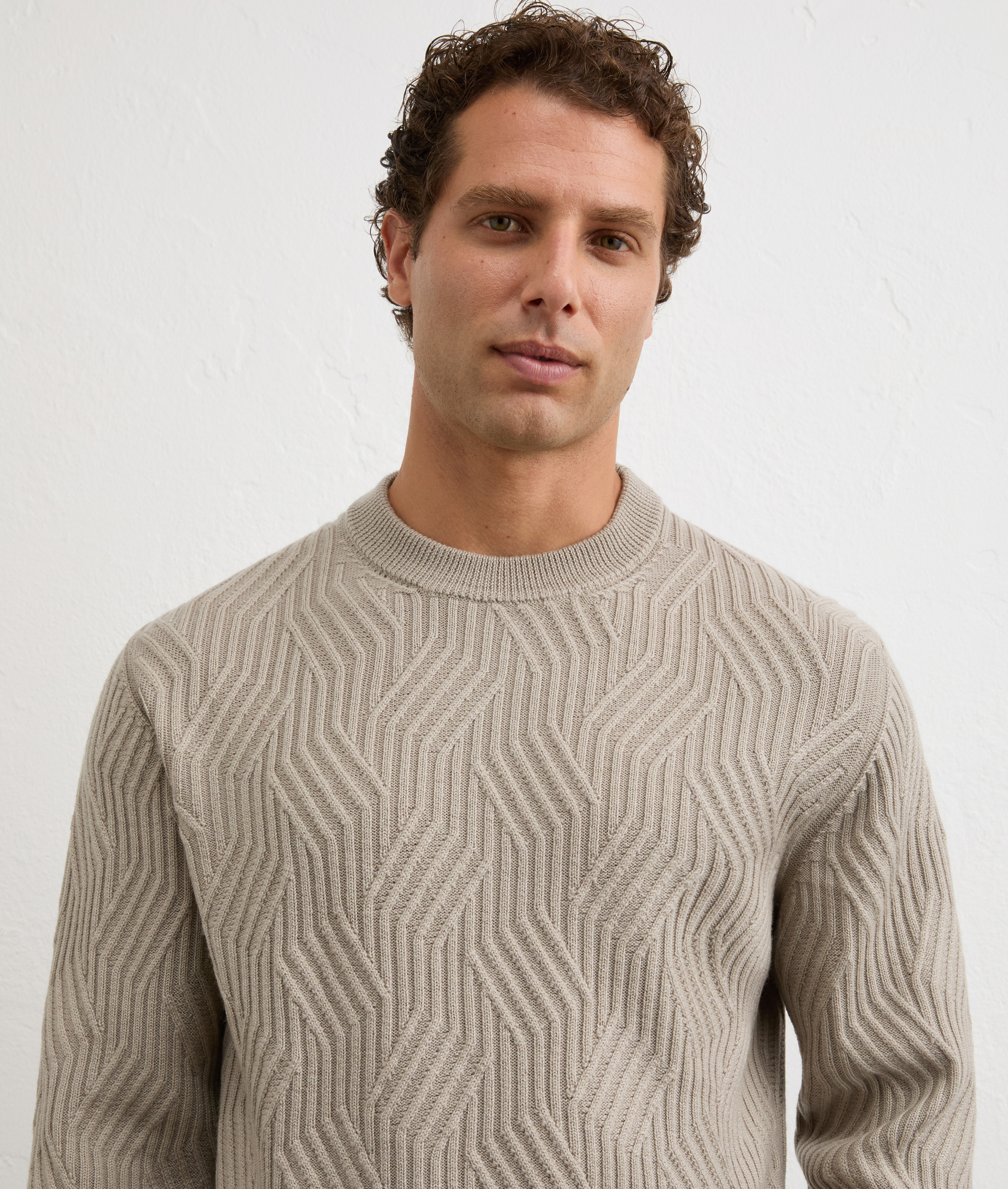 light brown merino wool regular fit crewneck sweater | Pal Zileri