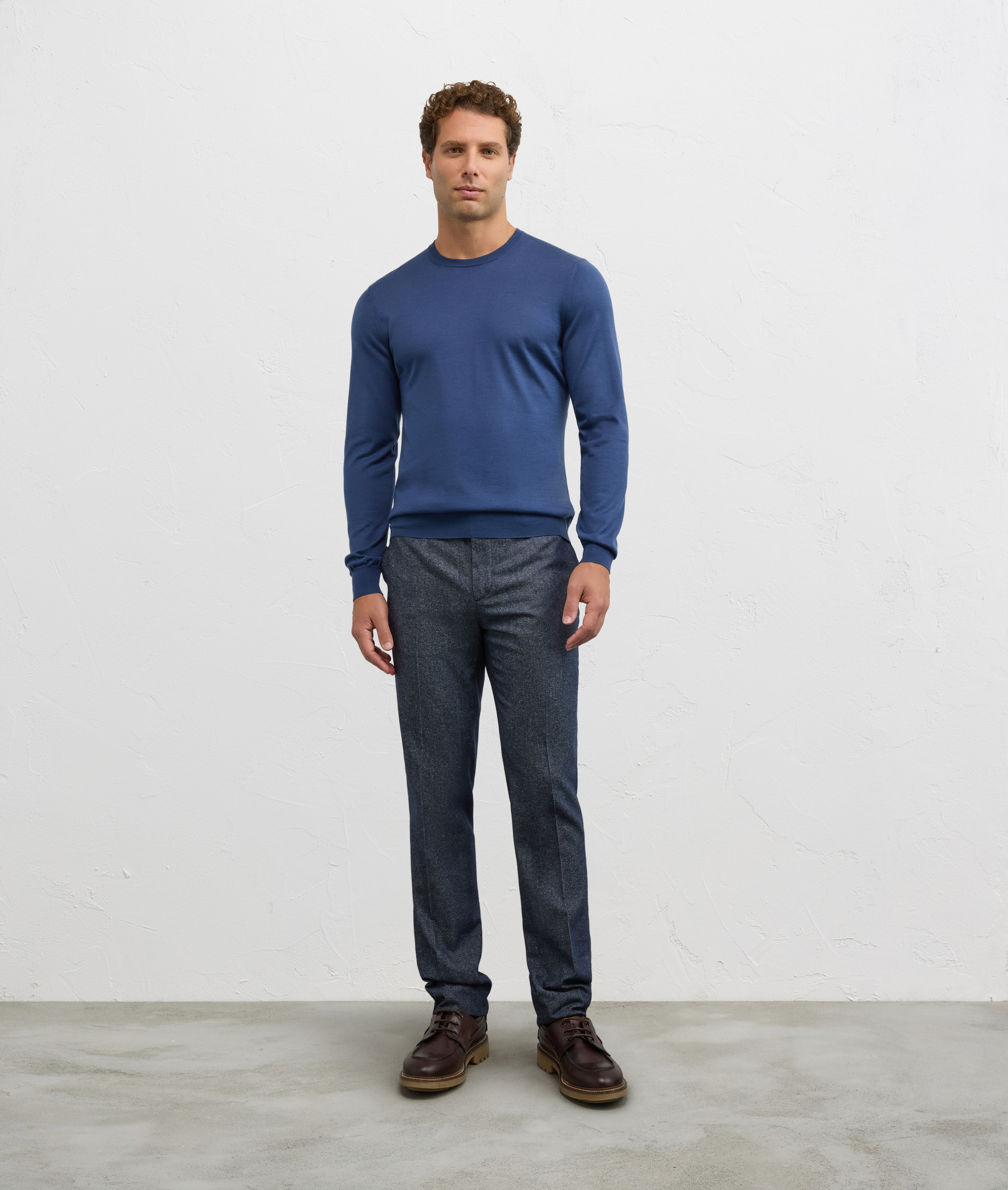 light blue wool and cashmere regular fit crewneck sweater - Knitwear - Pal Zileri | Official Website