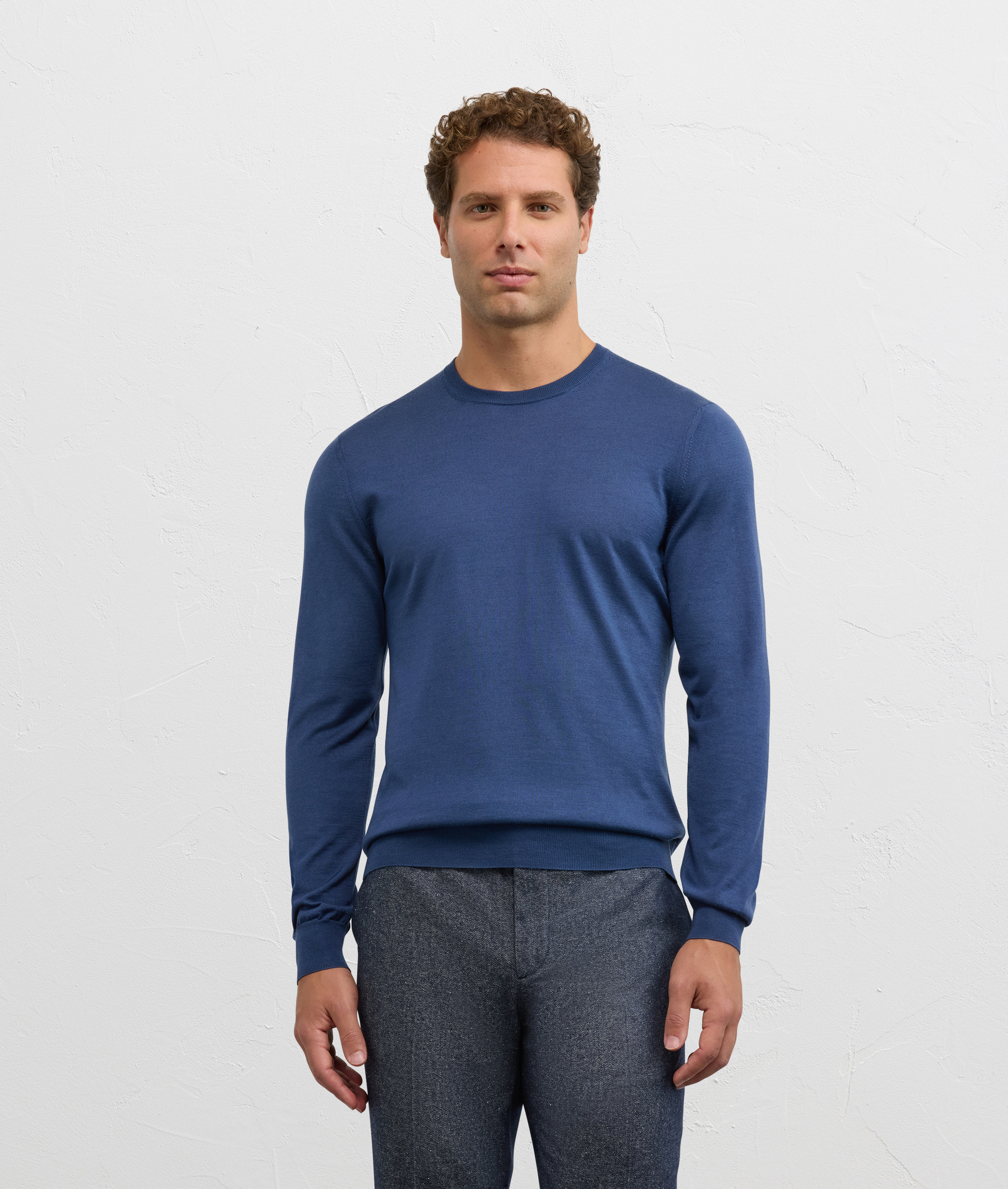 light blue wool and cashmere regular fit crewneck sweater - Pal Zileri | Official Website