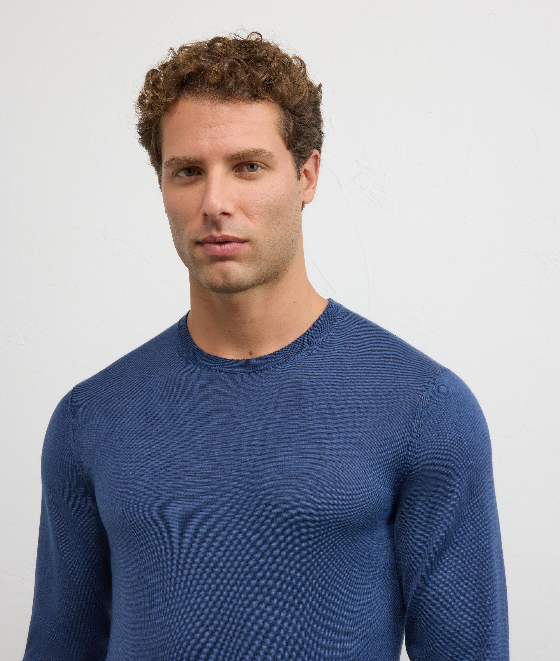 light blue wool and cashmere regular fit crewneck sweater - Pal Zileri | Official Website
