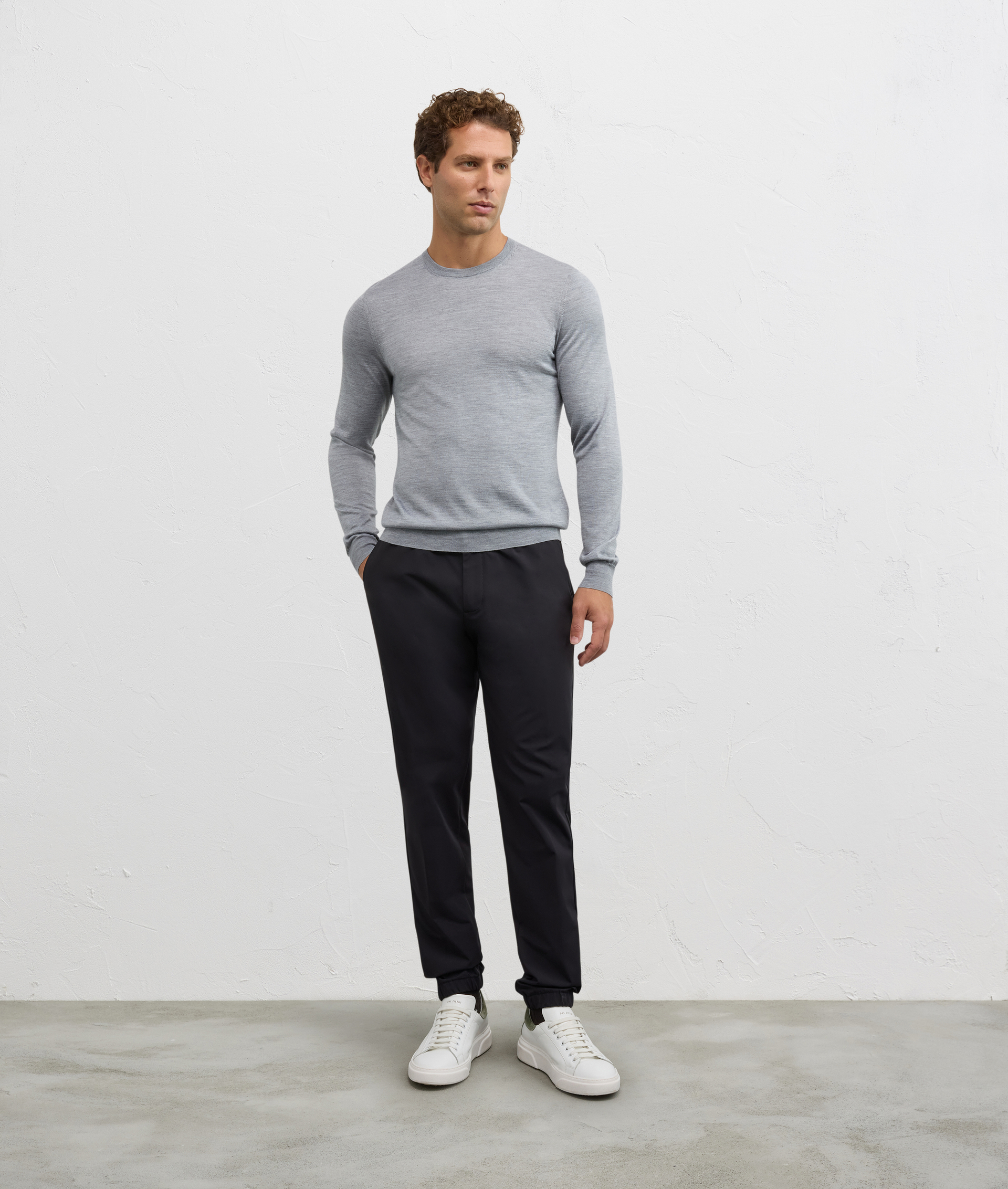light grey wool and cashmere regular fit crewneck sweater - Knitwear - Pal Zileri | Official Website