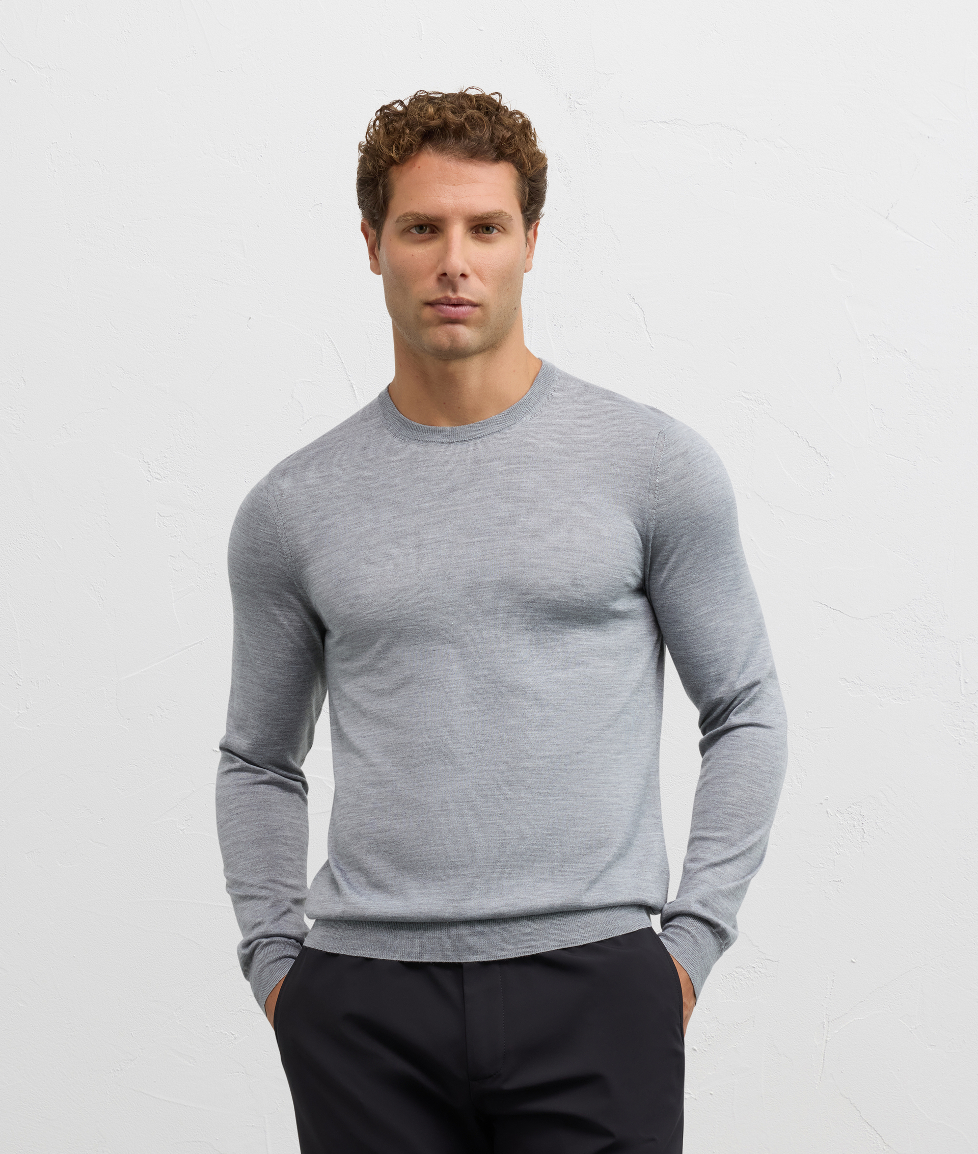 light grey wool and cashmere regular fit crewneck sweater - Pal Zileri | Official Website