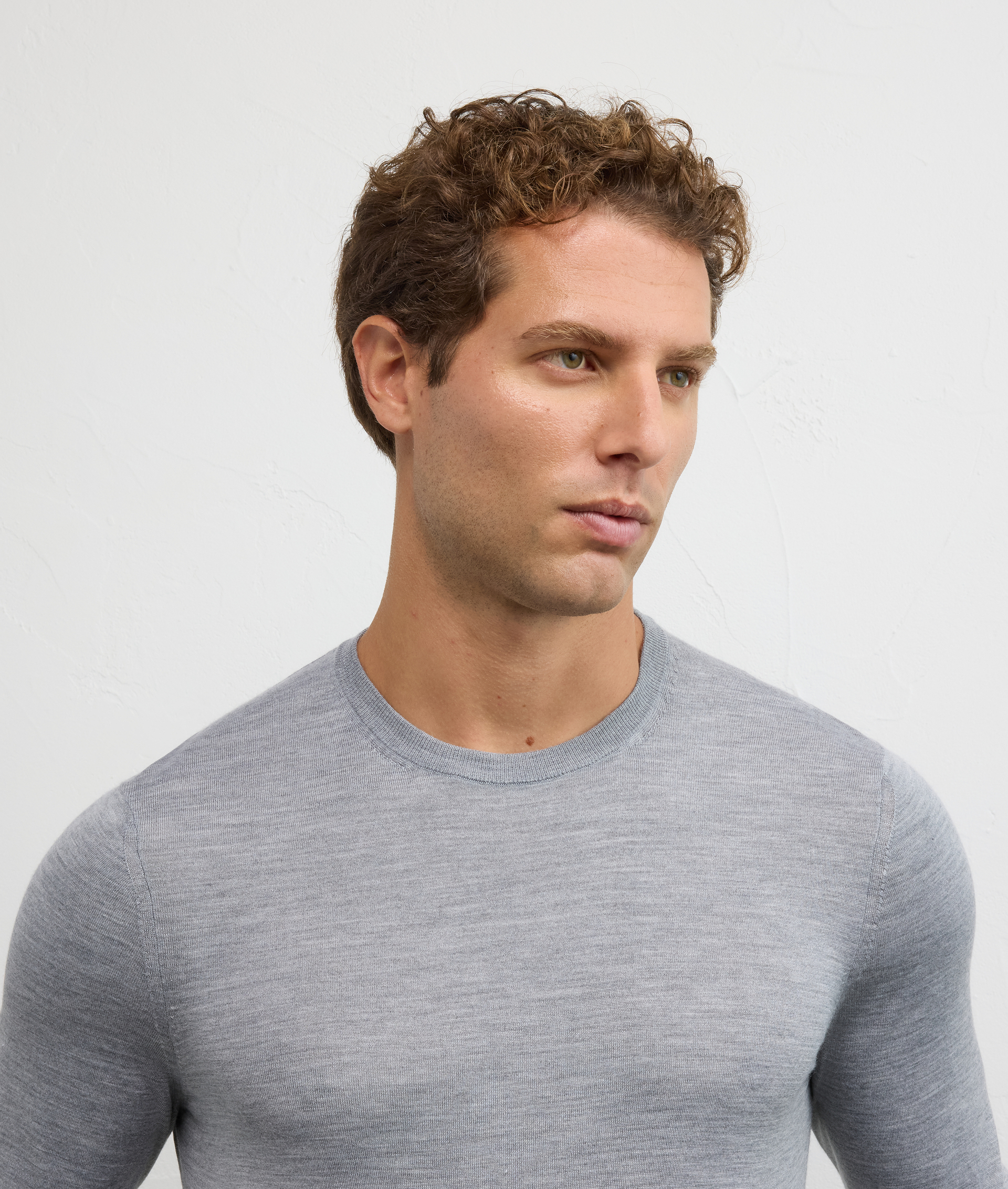 light grey wool and cashmere regular fit crewneck sweater - Pal Zileri | Official Website