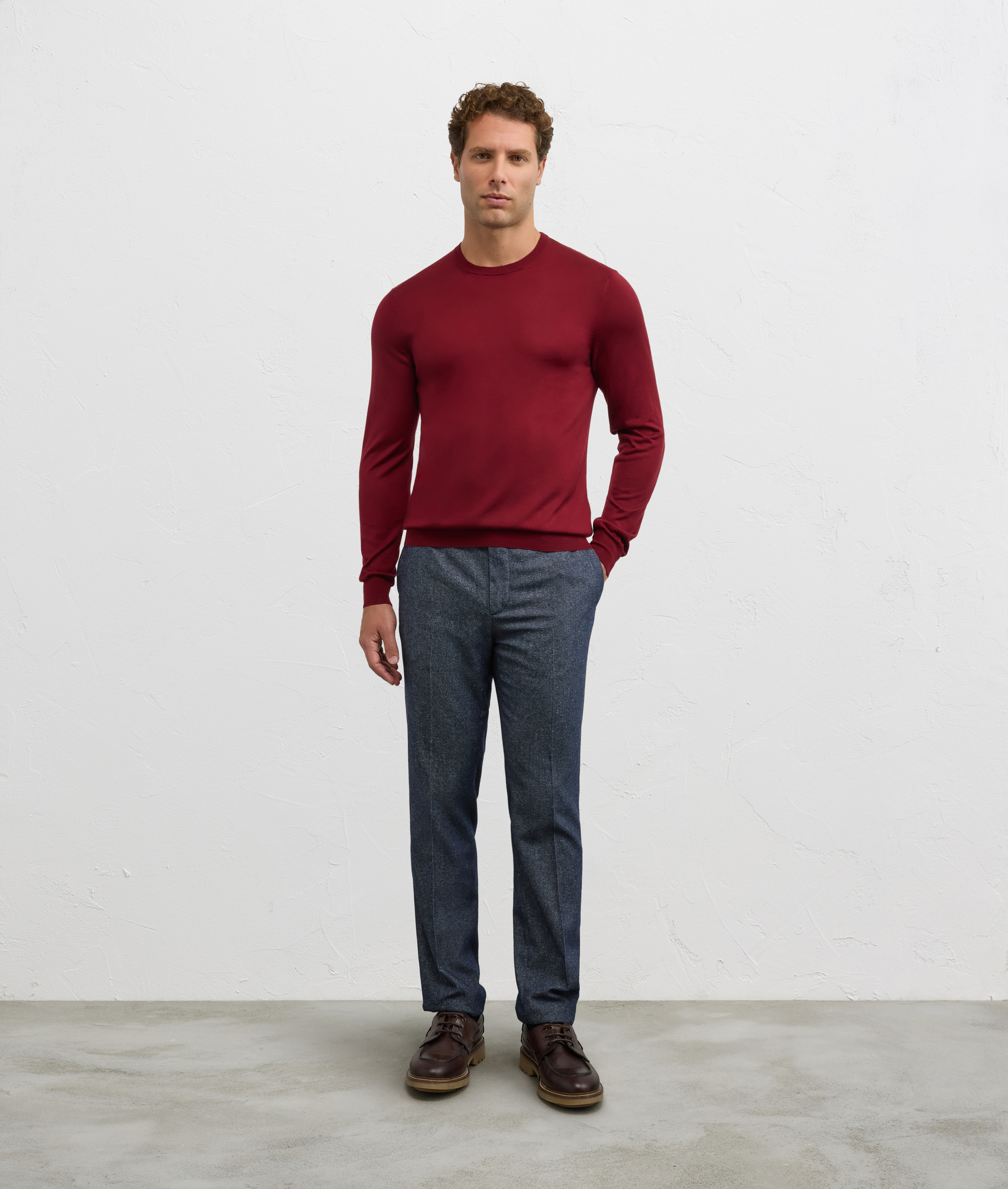 burgundy wool and cashmere regular fit crewneck sweater - Knitwear - Pal Zileri | Official Website