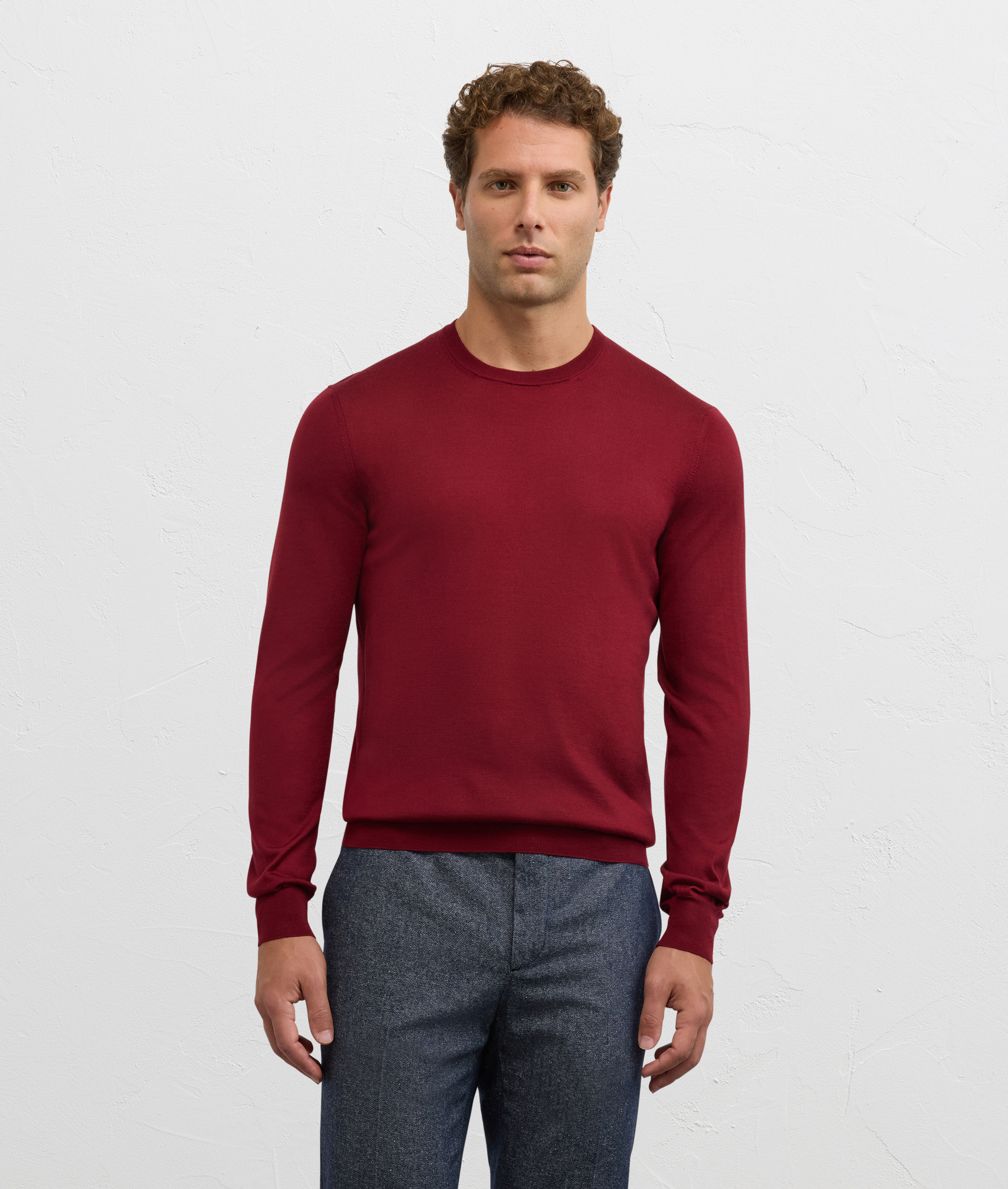 burgundy wool and cashmere regular fit crewneck sweater - Pal Zileri | Official Website