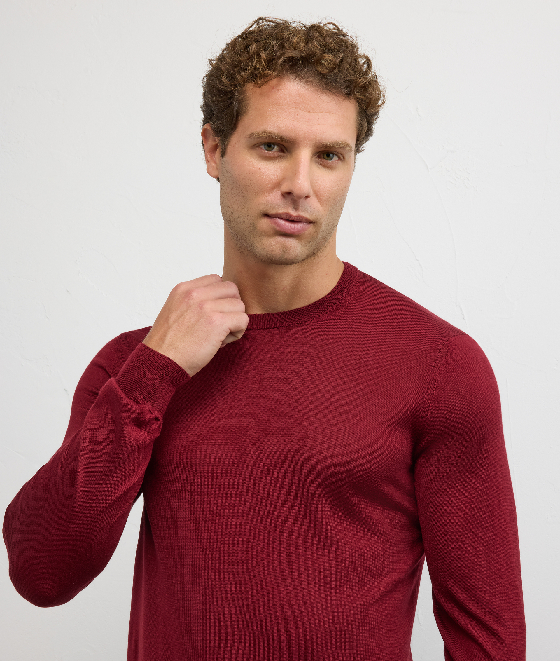 burgundy wool and cashmere regular fit crewneck sweater - Pal Zileri | Official Website