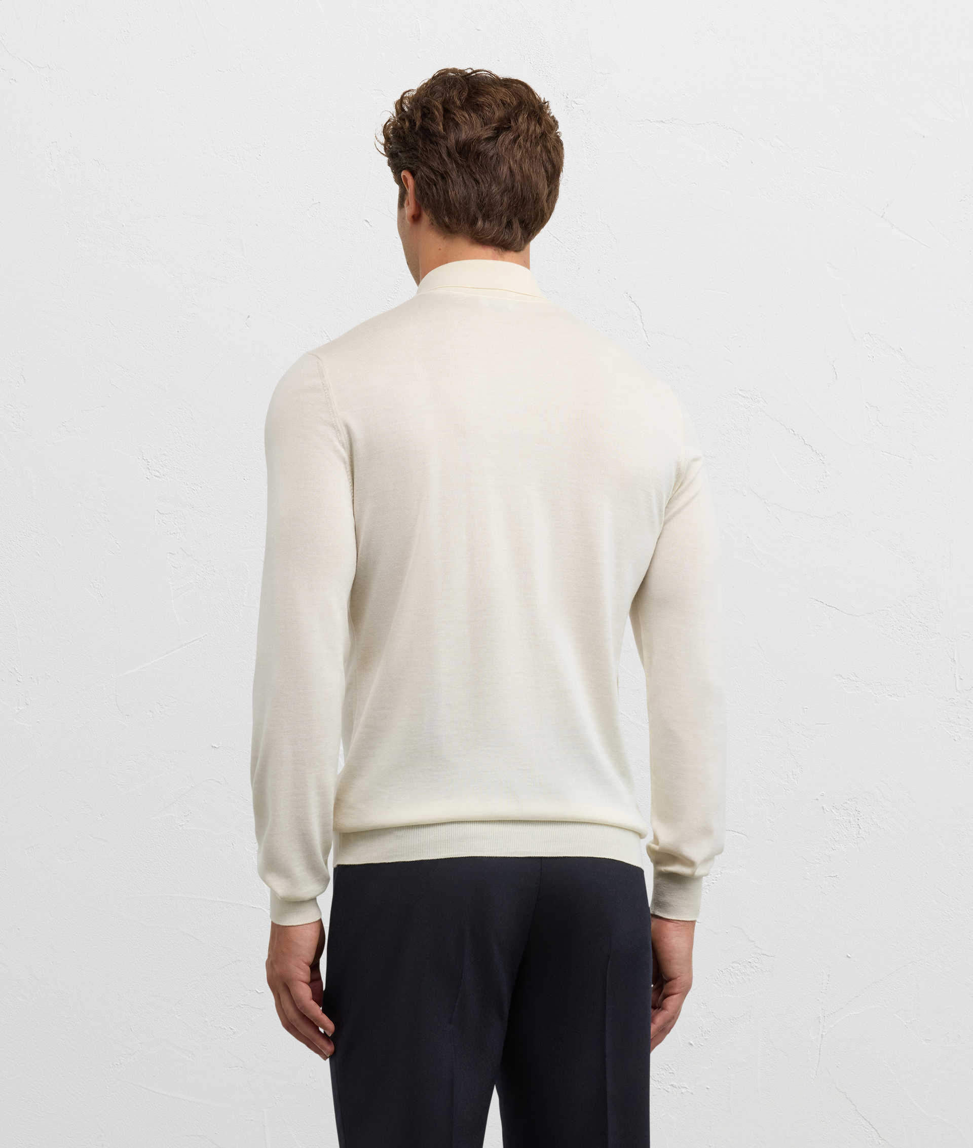 natural colour relaxed fit long sleeve polo shirt in wool and cashmere - Pal Zileri | Official Website