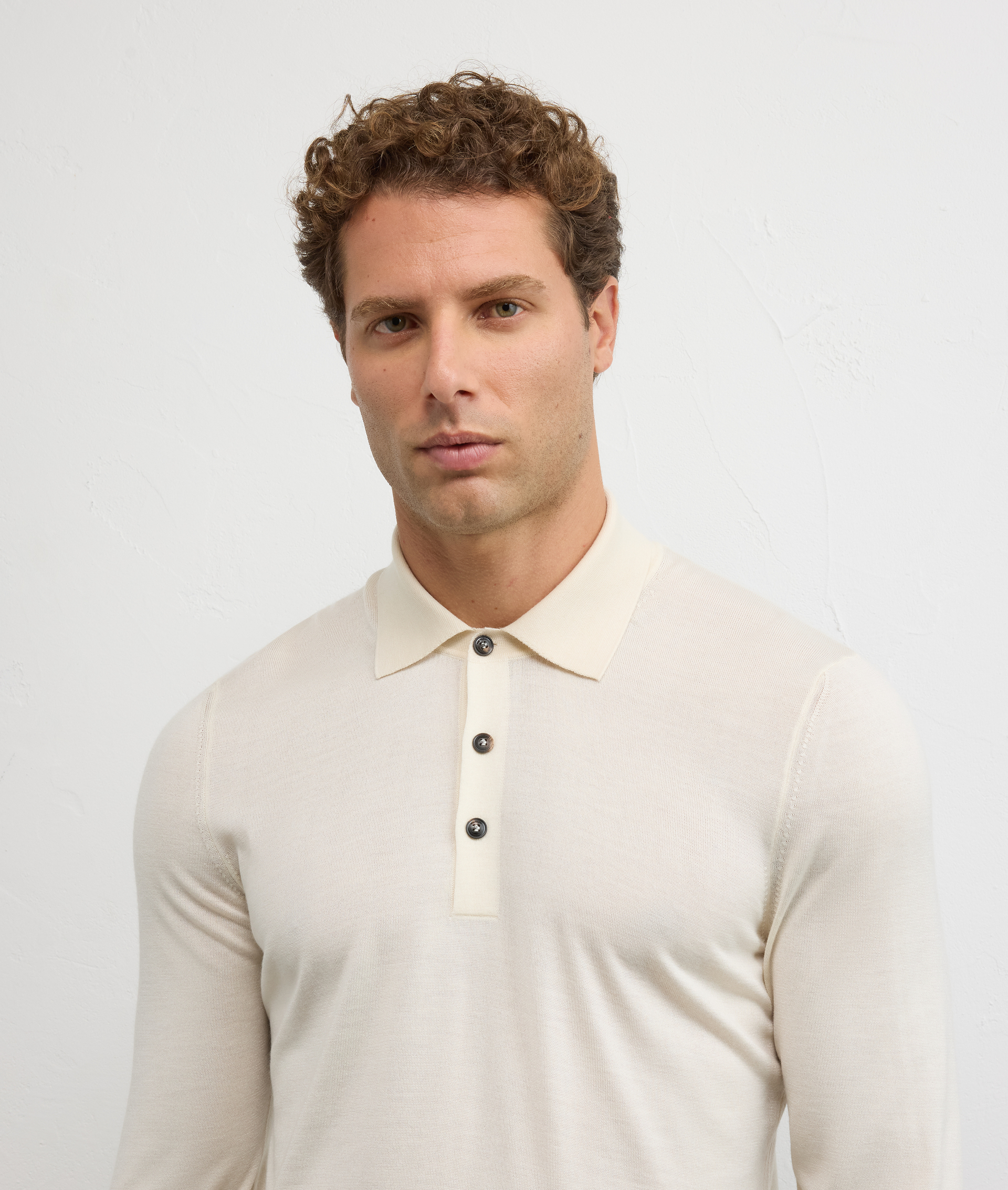natural colour relaxed fit long sleeve polo shirt in wool and cashmere - Pal Zileri | Official Website