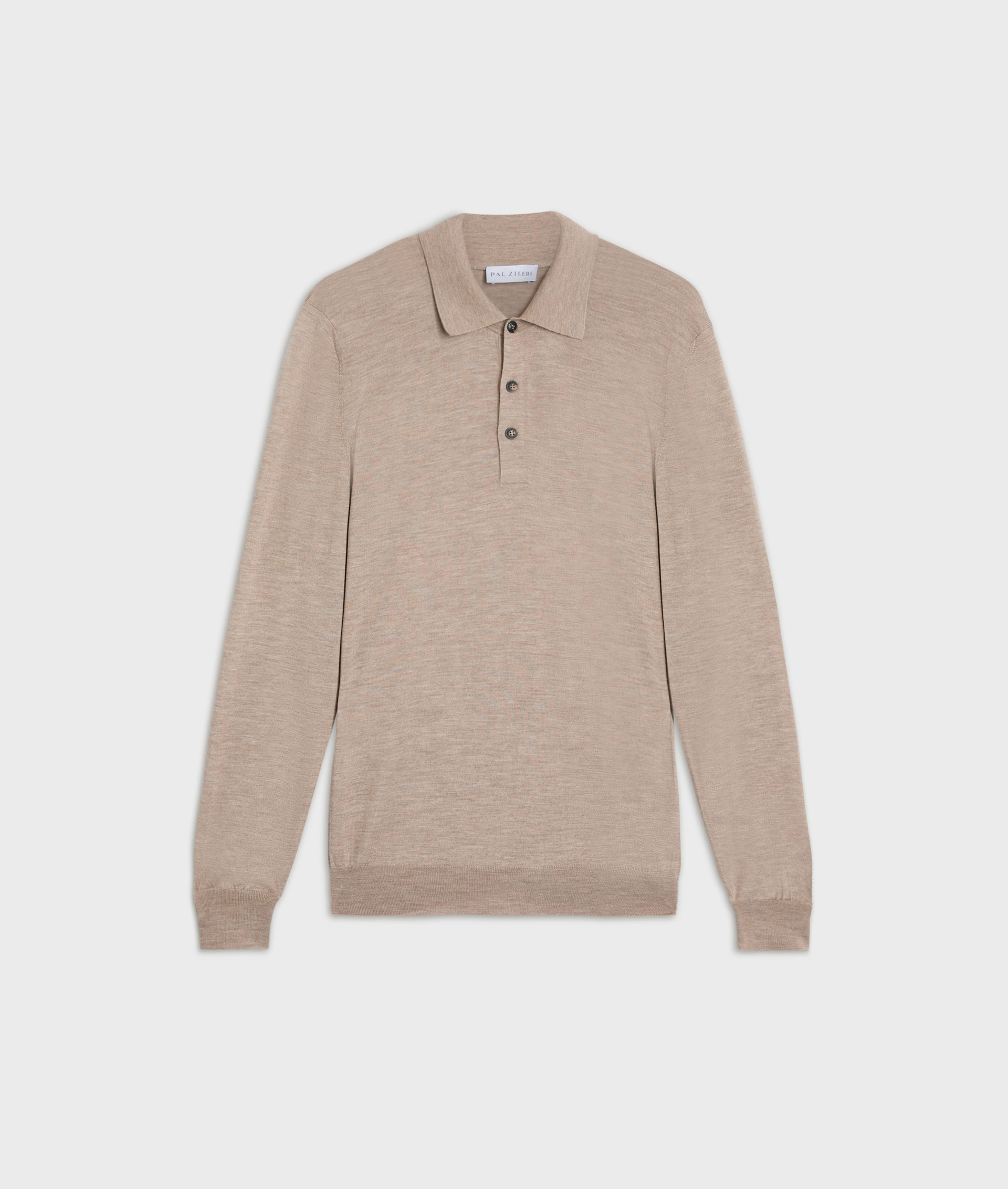 relaxed fit long sleeve polo in light brown wool and cashmere - Knitwear - Pal Zileri | Official Website