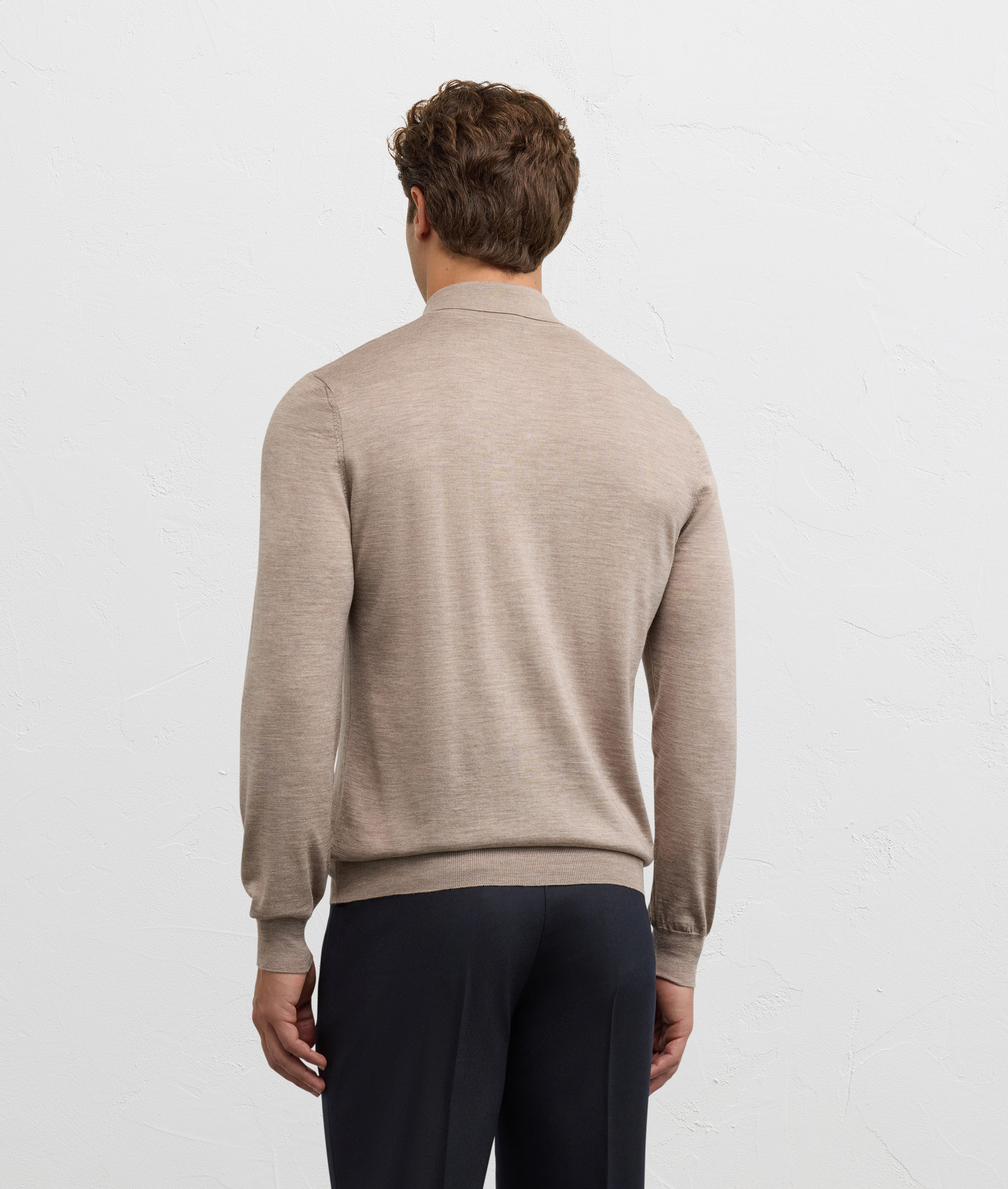 relaxed fit long sleeve polo in light brown wool and cashmere - Pal Zileri | Official Website