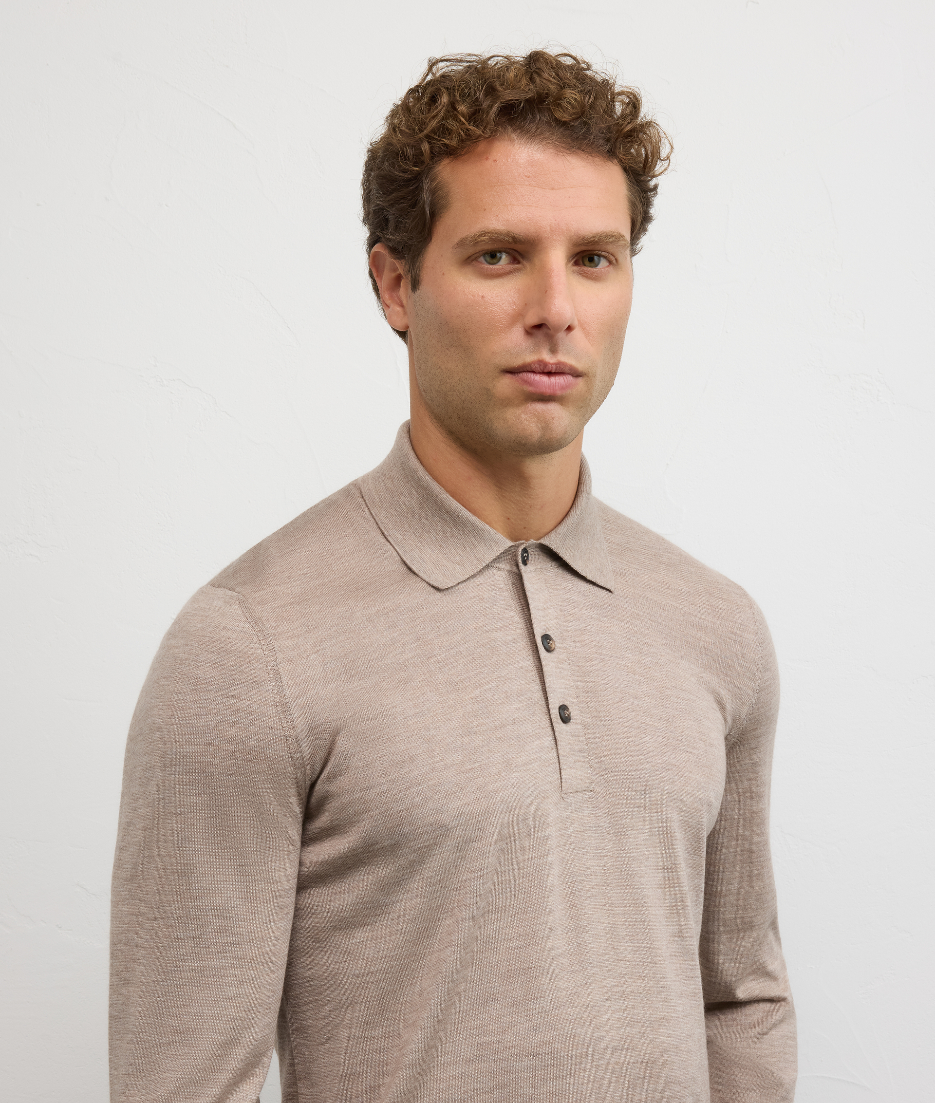 relaxed fit long sleeve polo in light brown wool and cashmere - Pal Zileri | Official Website