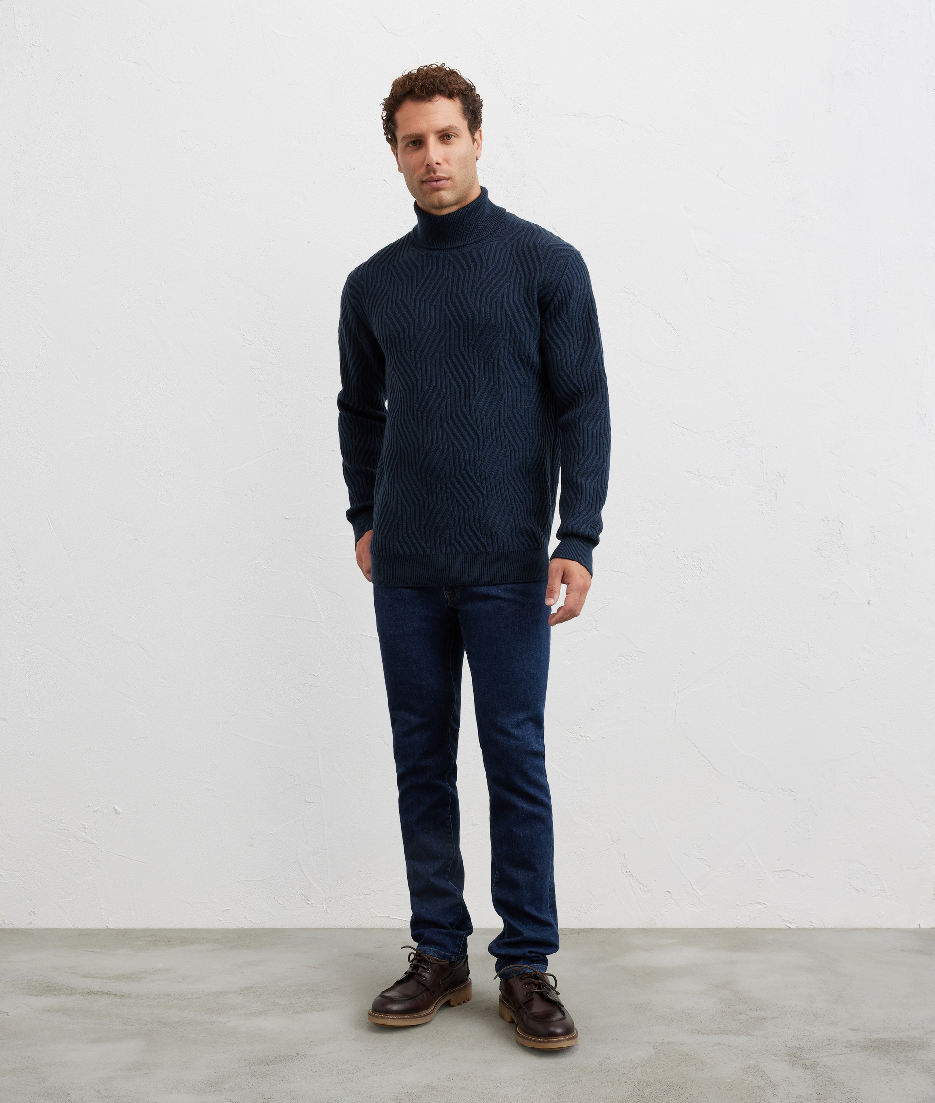 dolcevita con gioco di costine regular fit in lana merino blu navy - Maglieria - Pal Zileri | Official Website
