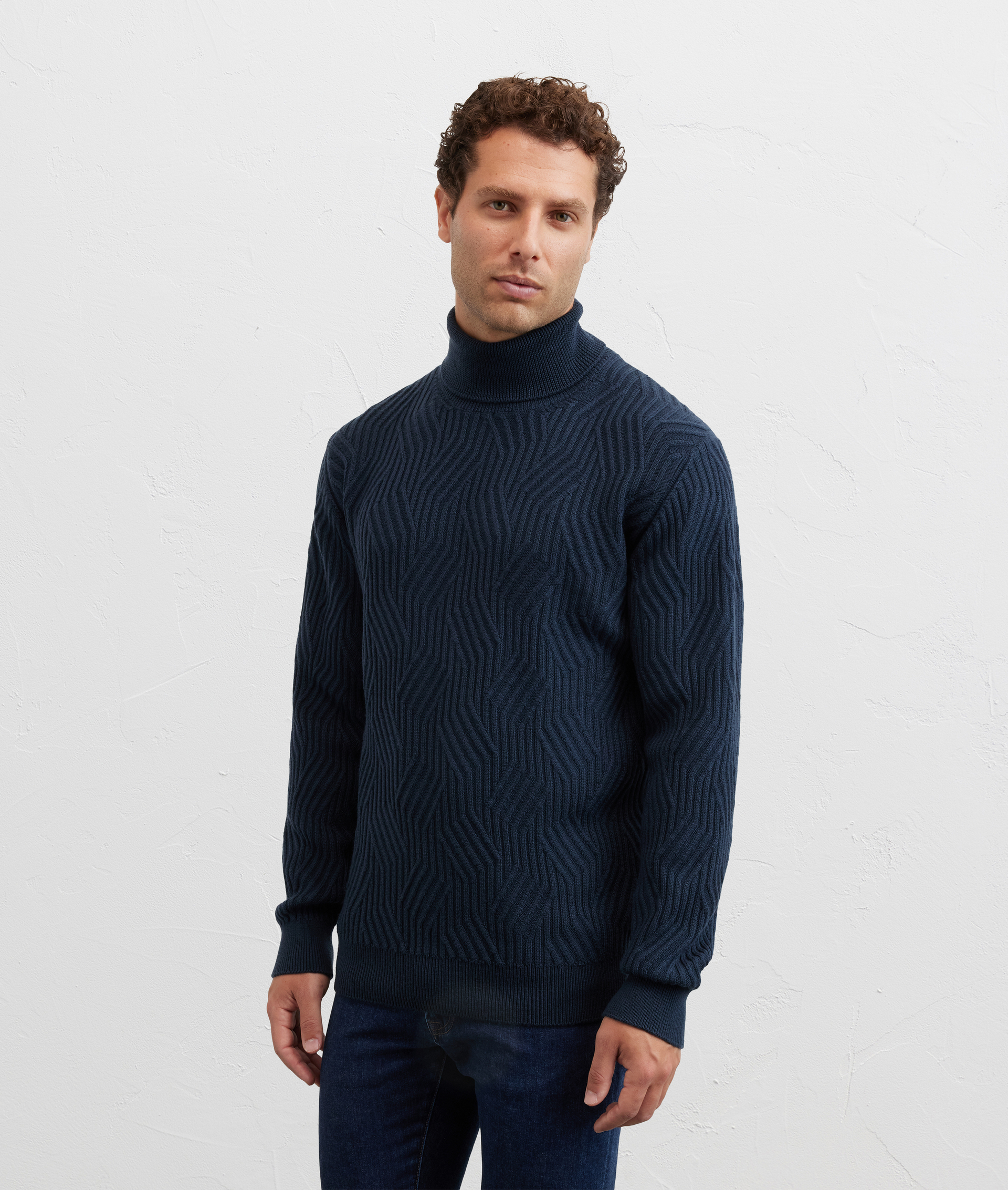 dolcevita con gioco di costine regular fit in lana merino blu navy - Pal Zileri | Official Website