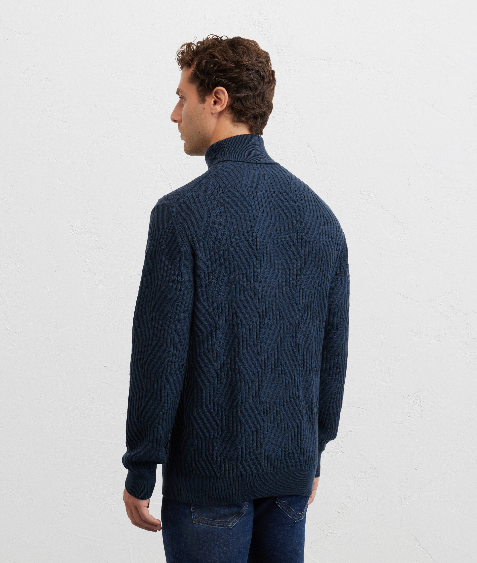dolcevita con gioco di costine regular fit in lana merino blu navy - Pal Zileri | Official Website