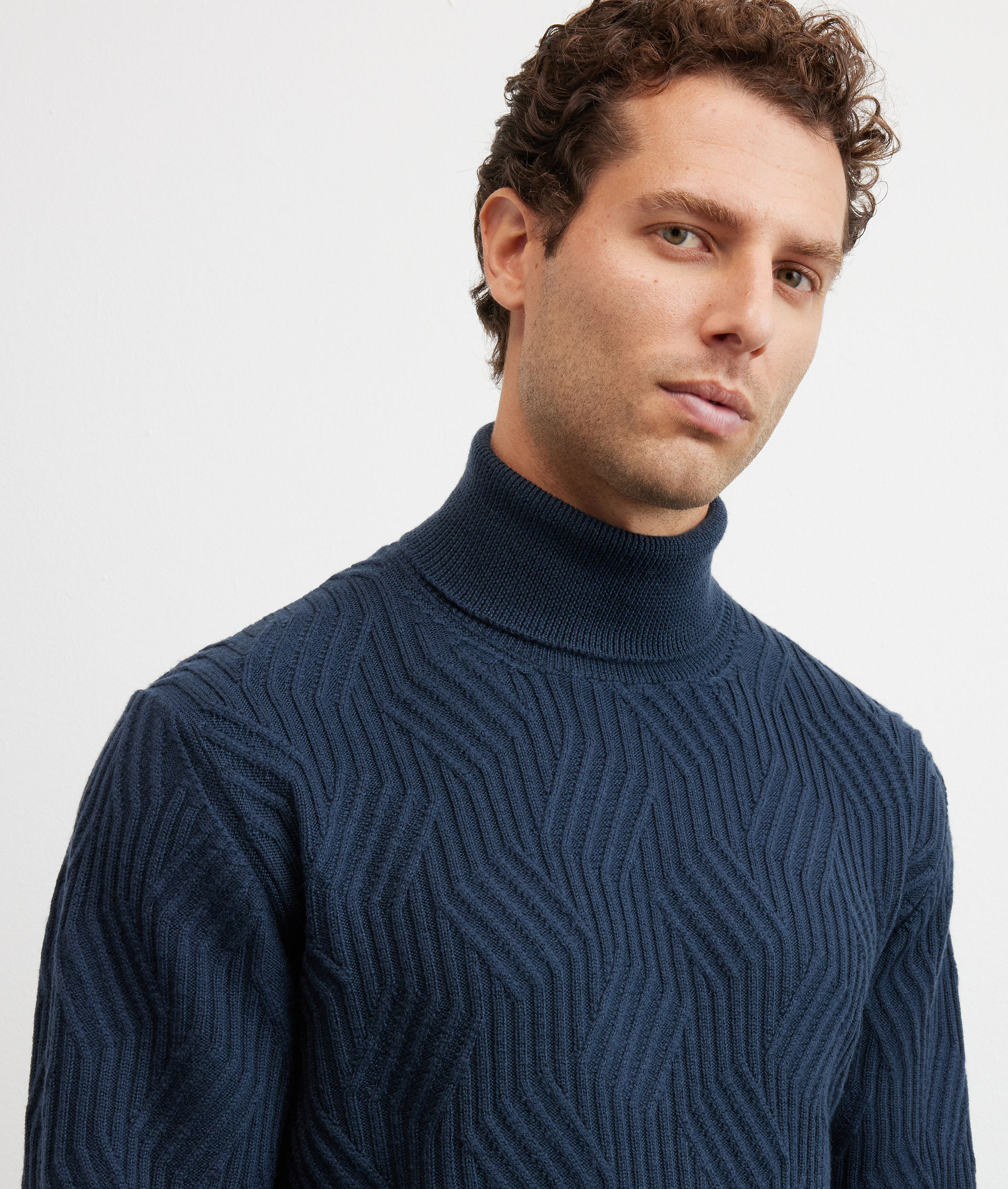 dolcevita con gioco di costine regular fit in lana merino blu navy - Pal Zileri | Official Website