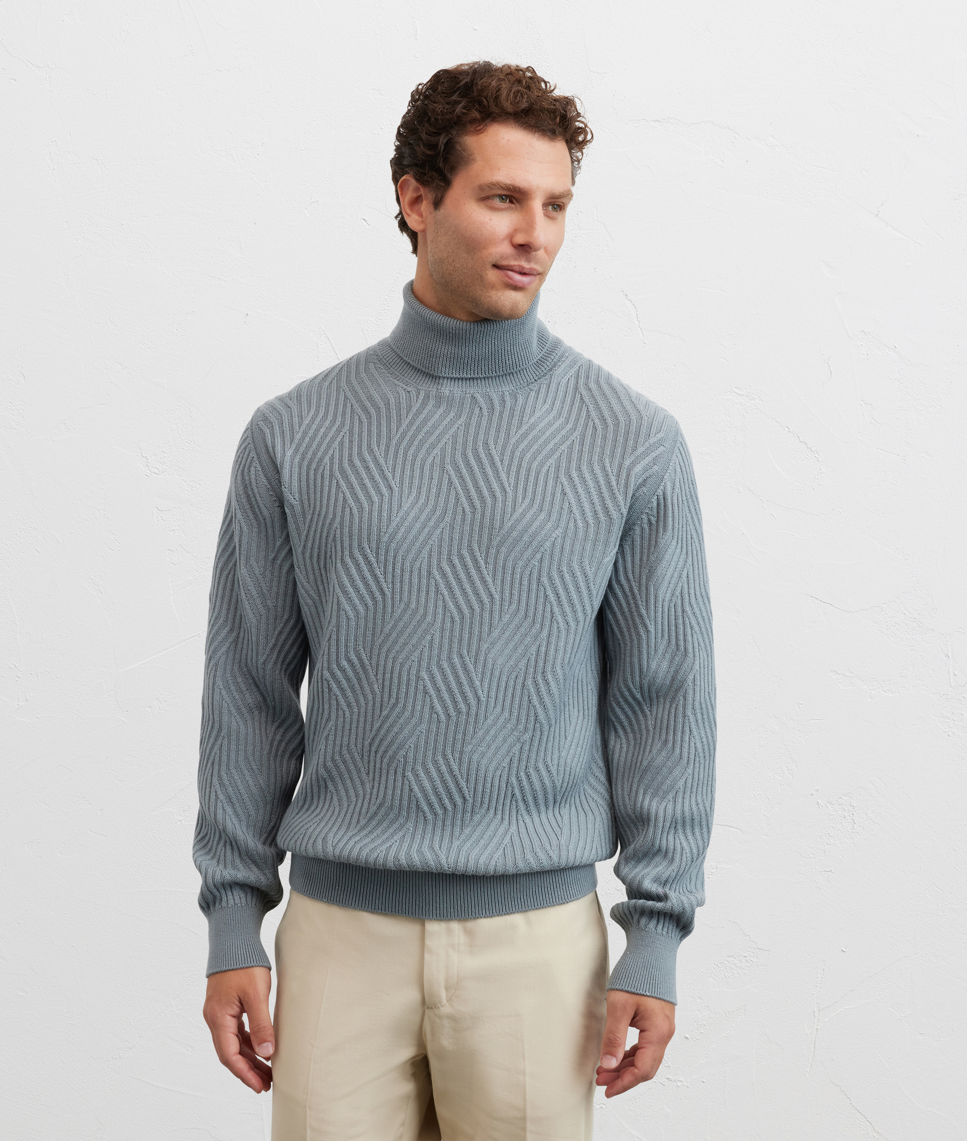regular fit ribbed turtleneck in grey merino wool - Pal Zileri | Official Website