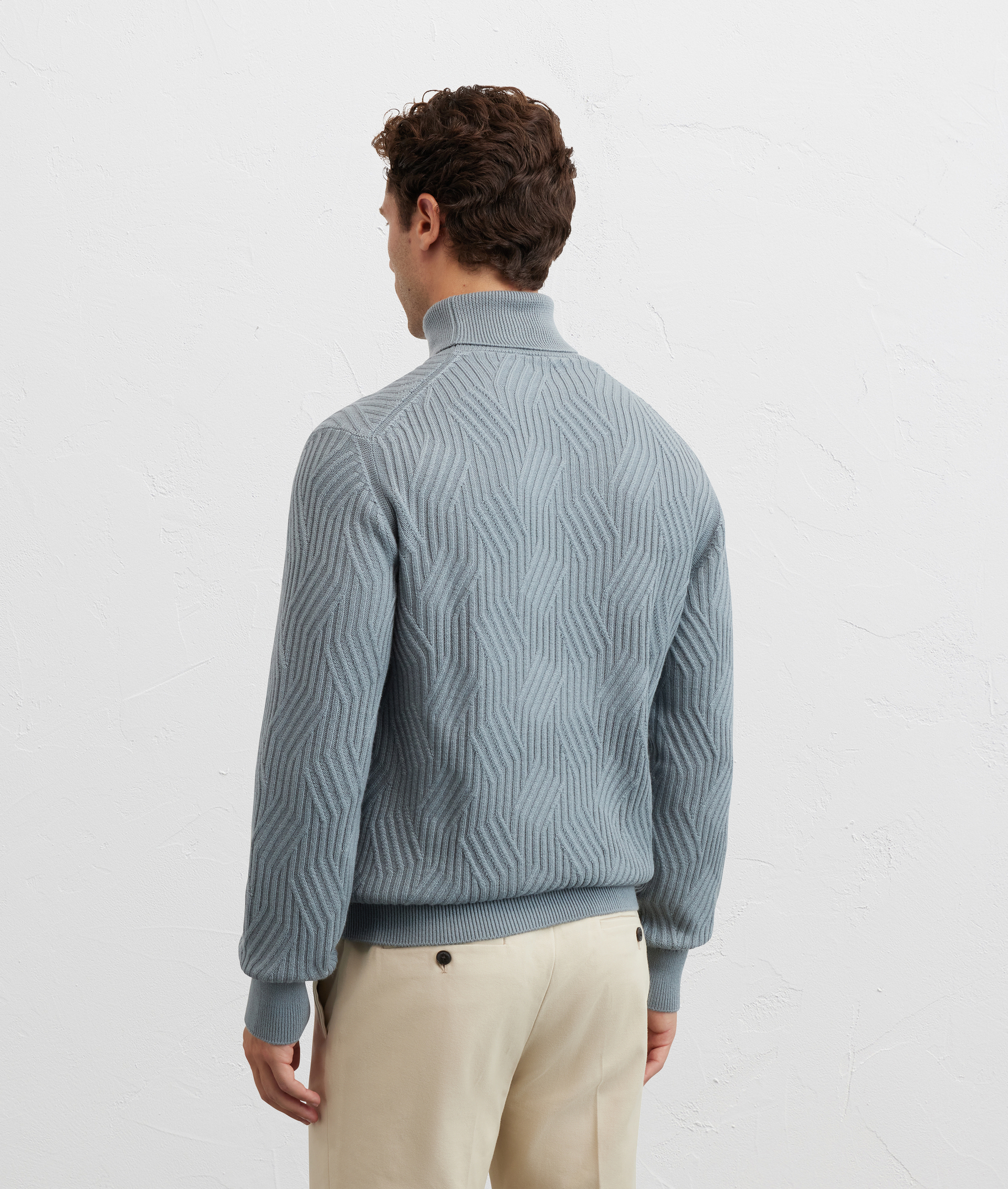 regular fit ribbed turtleneck in grey merino wool - Pal Zileri | Official Website