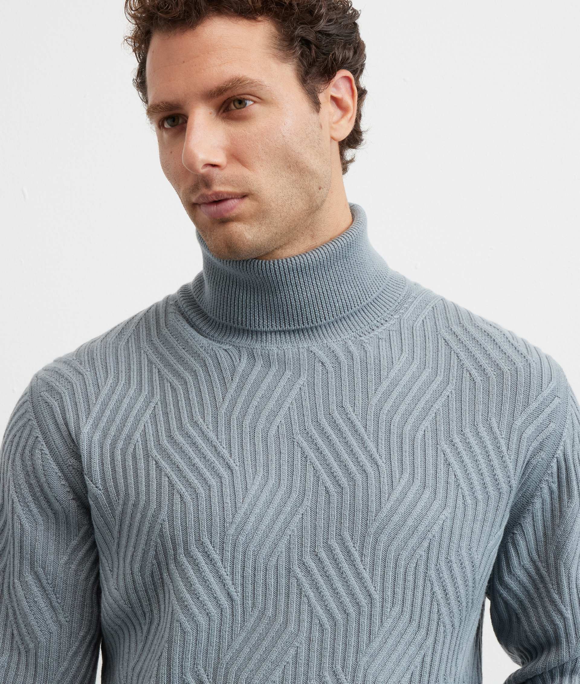 regular fit ribbed turtleneck in grey merino wool - Pal Zileri | Official Website