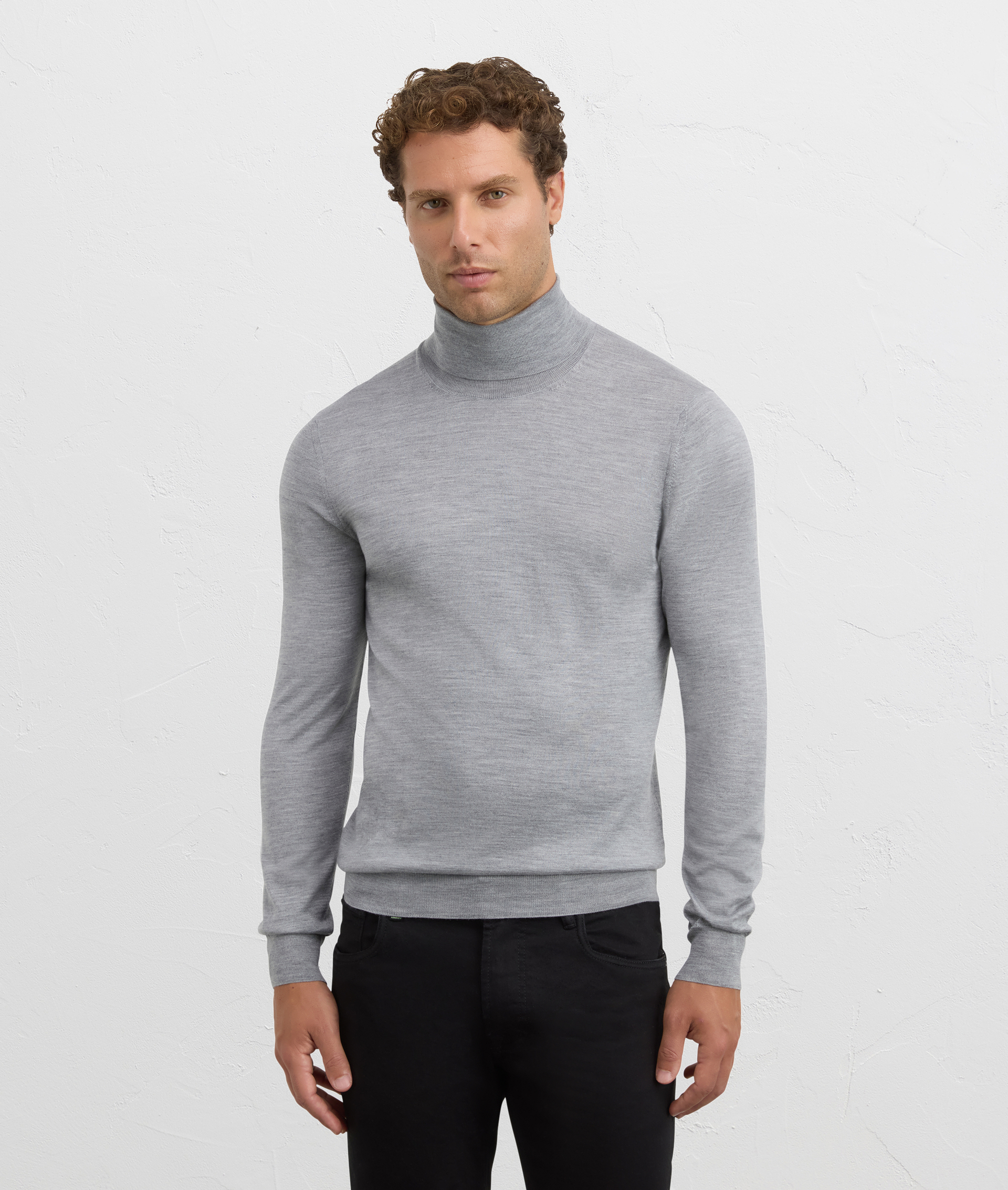 regular fit ribbed turtleneck in light grey wool and cashmere | Pal Zileri