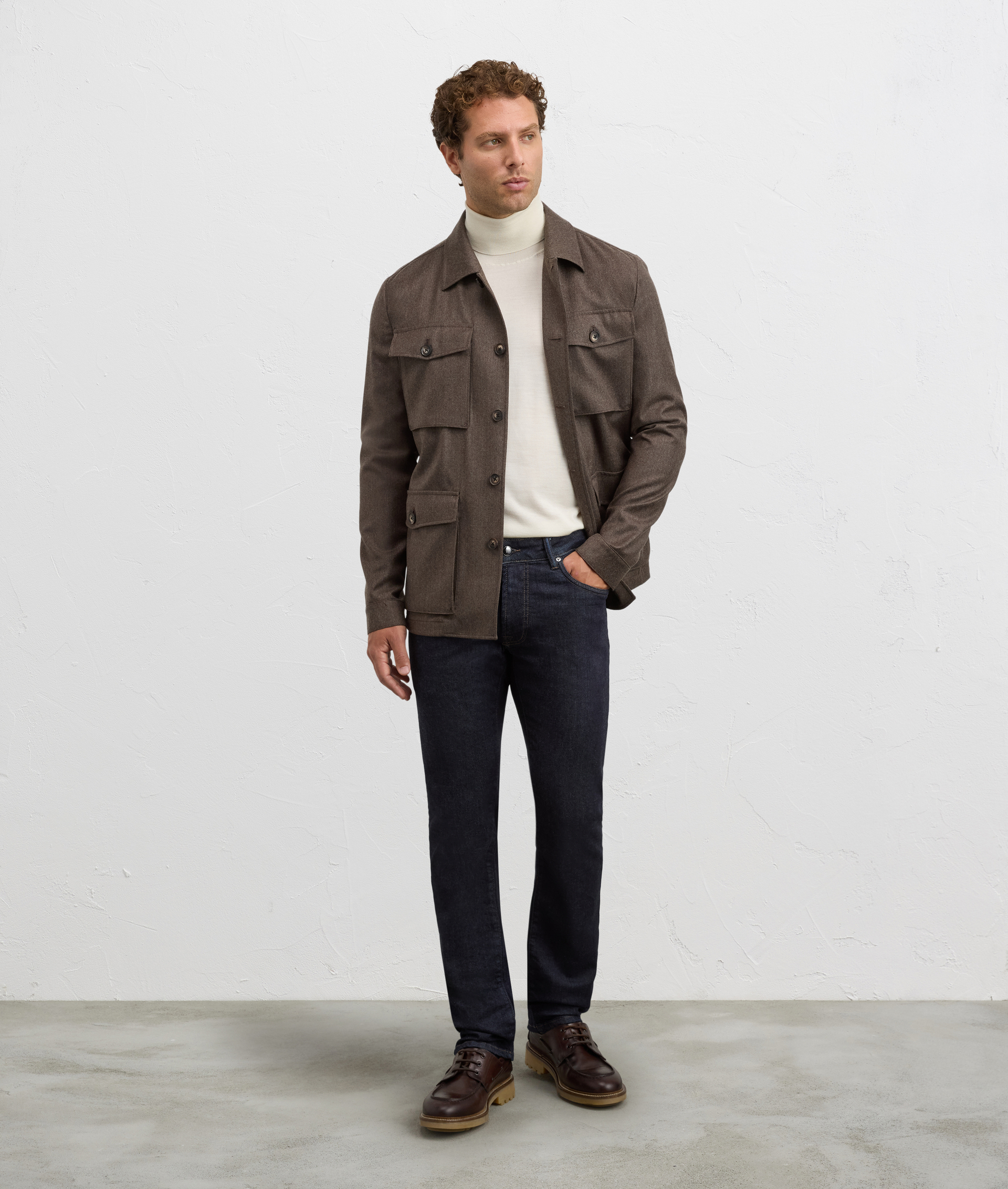 regular fit ribbed turtleneck in natural wool and cashmere | Pal Zileri