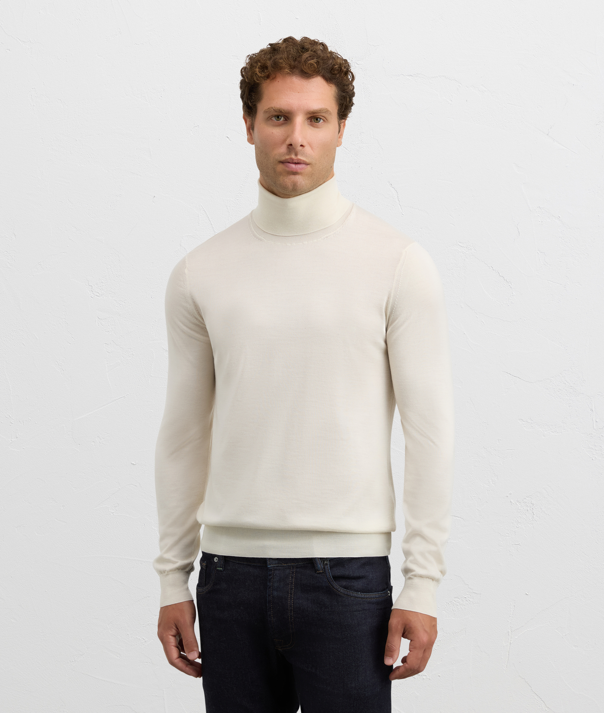 regular fit ribbed turtleneck in natural wool and cashmere | Pal Zileri