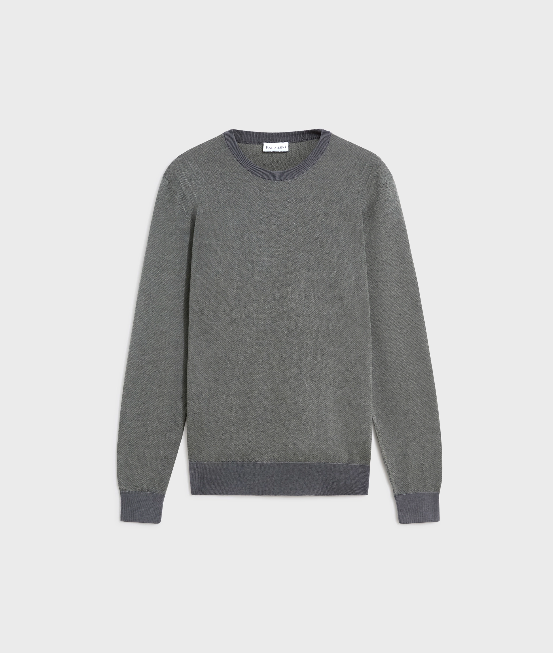 regular fit long sleeve crew neck sweater in grey merino wool | Pal Zileri