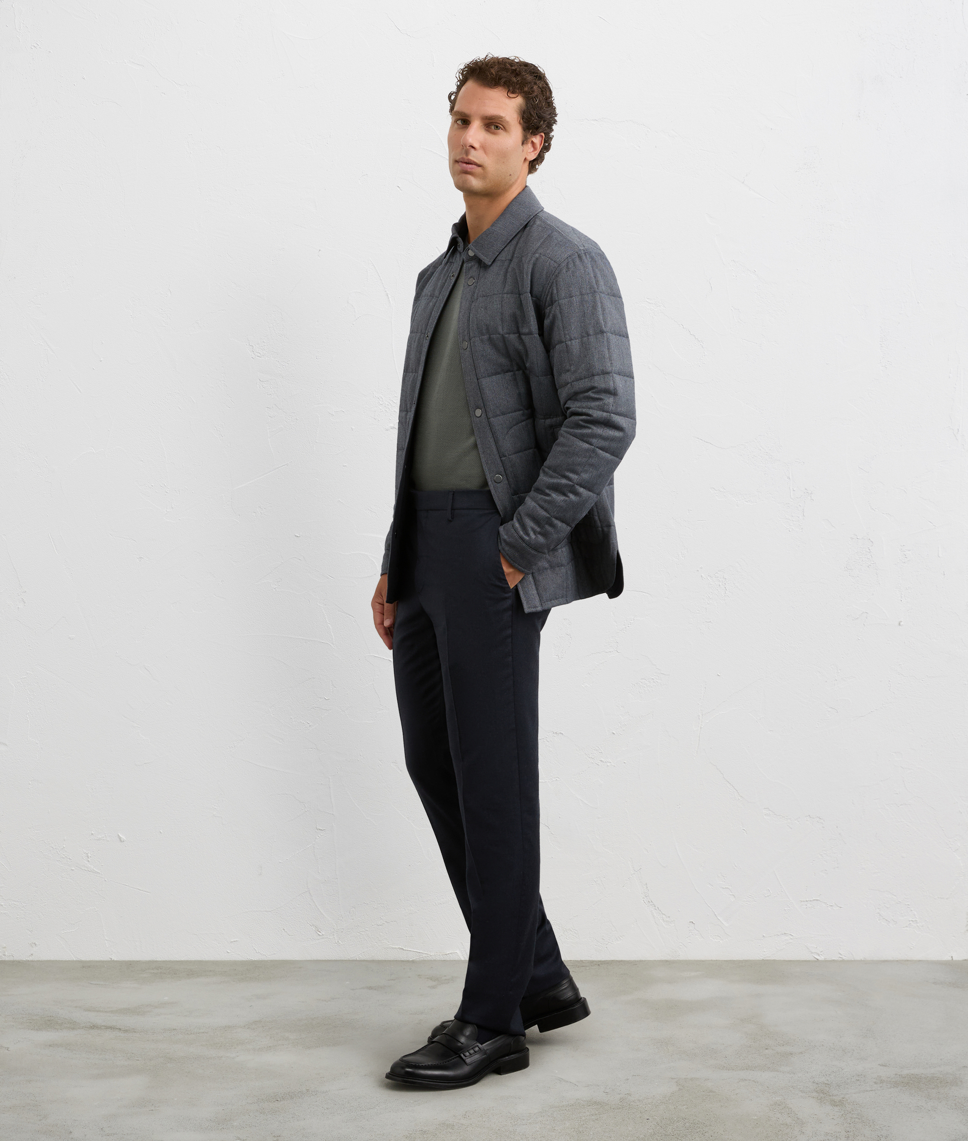 regular fit long sleeve crew neck sweater in grey merino wool | Pal Zileri