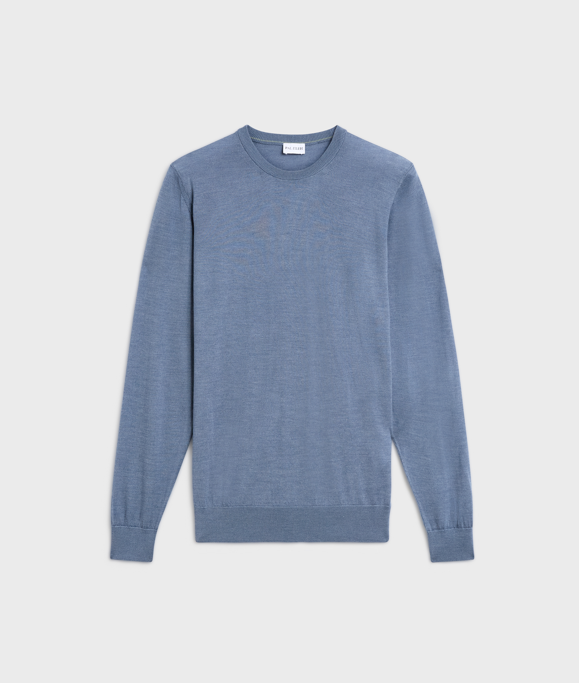 regular fit long-sleeved crew neck sweater in light blue silk and wool - Knitwear - Pal Zileri | Official Website