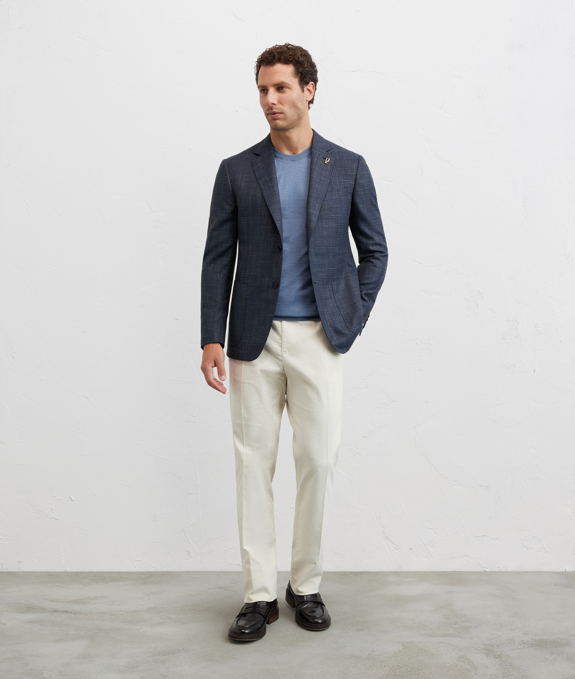 regular fit long-sleeved crew neck sweater in light blue silk and wool - Knitwear - Pal Zileri | Official Website