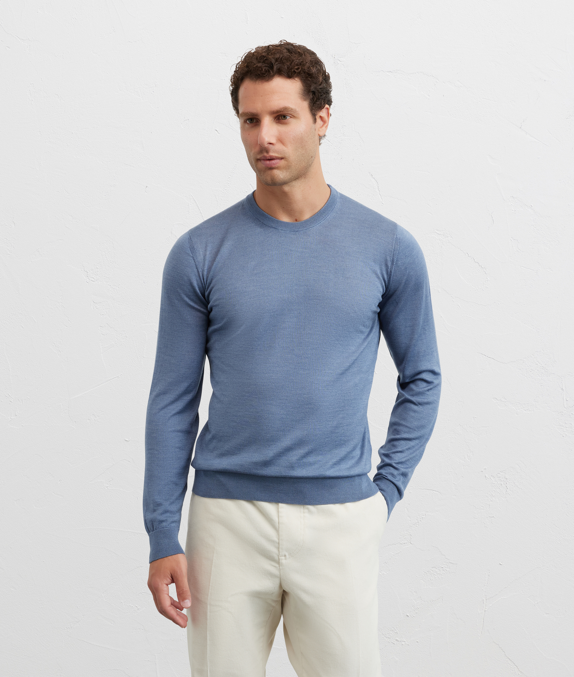 maglia girocollo a maniche lunghe regular fit in seta e lana azzurro - Pal Zileri | Official Website