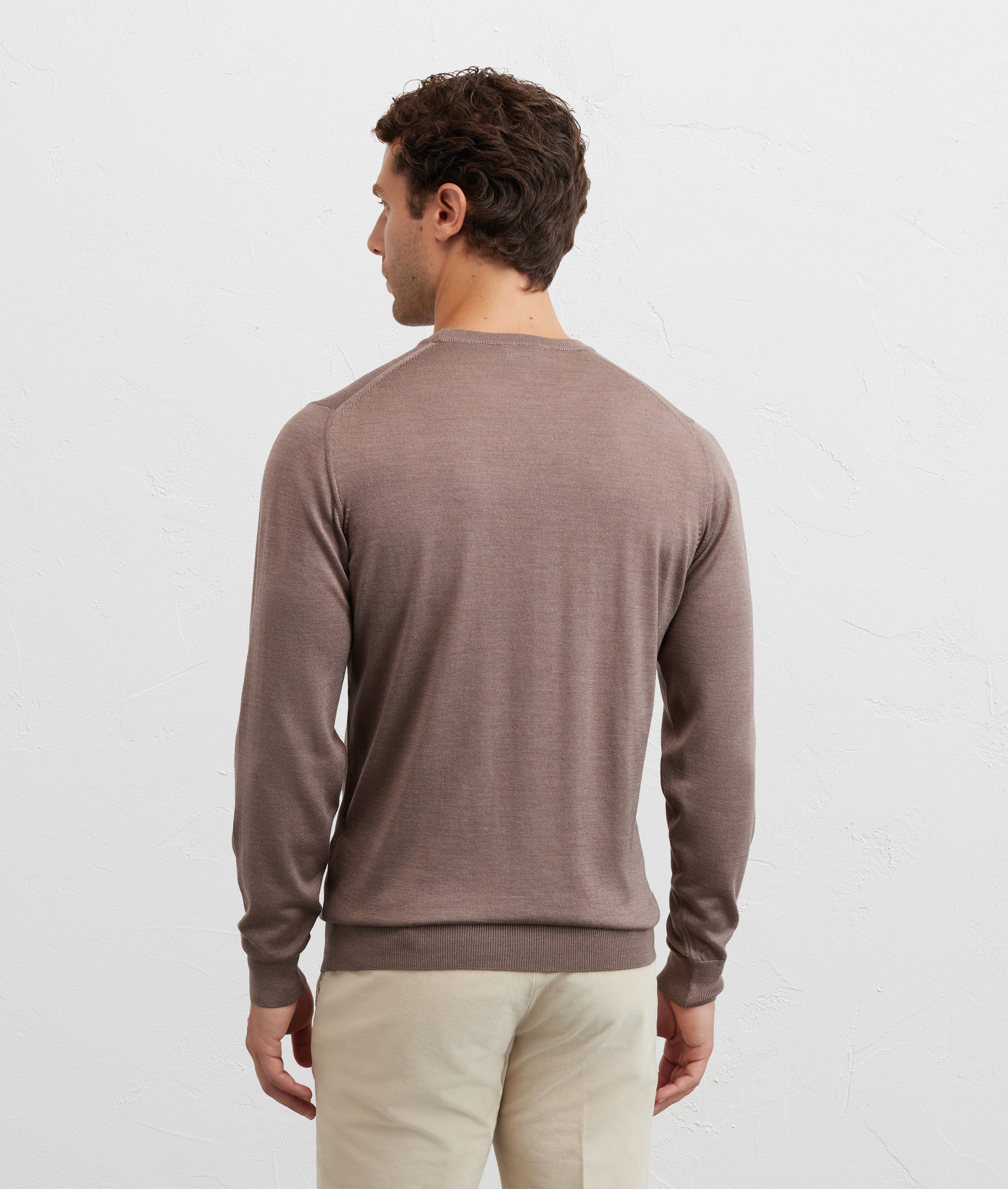 light brown silk and wool regular fit long sleeve crew neck sweater - Pal Zileri | Official Website