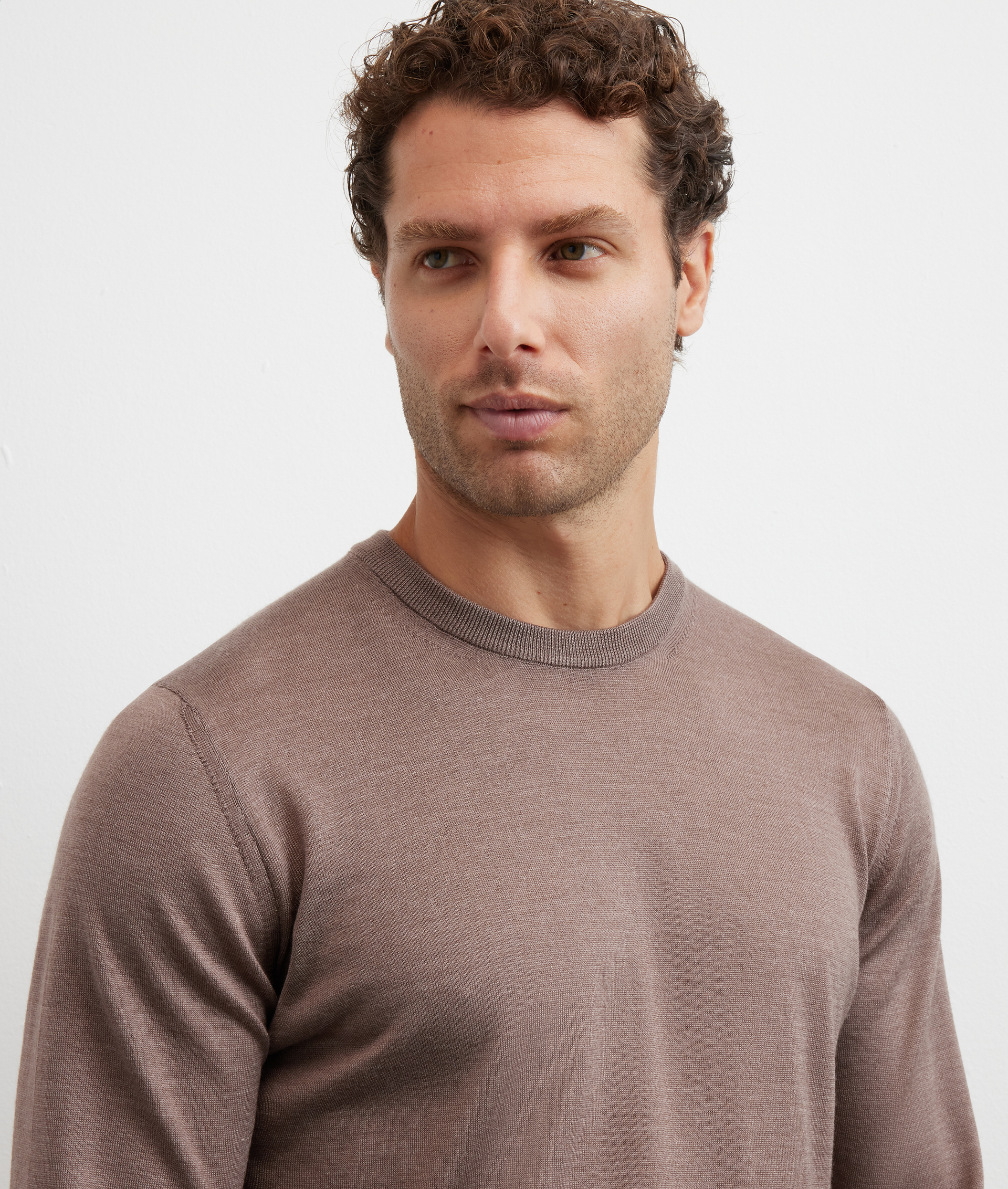light brown silk and wool regular fit long sleeve crew neck sweater - Pal Zileri | Official Website