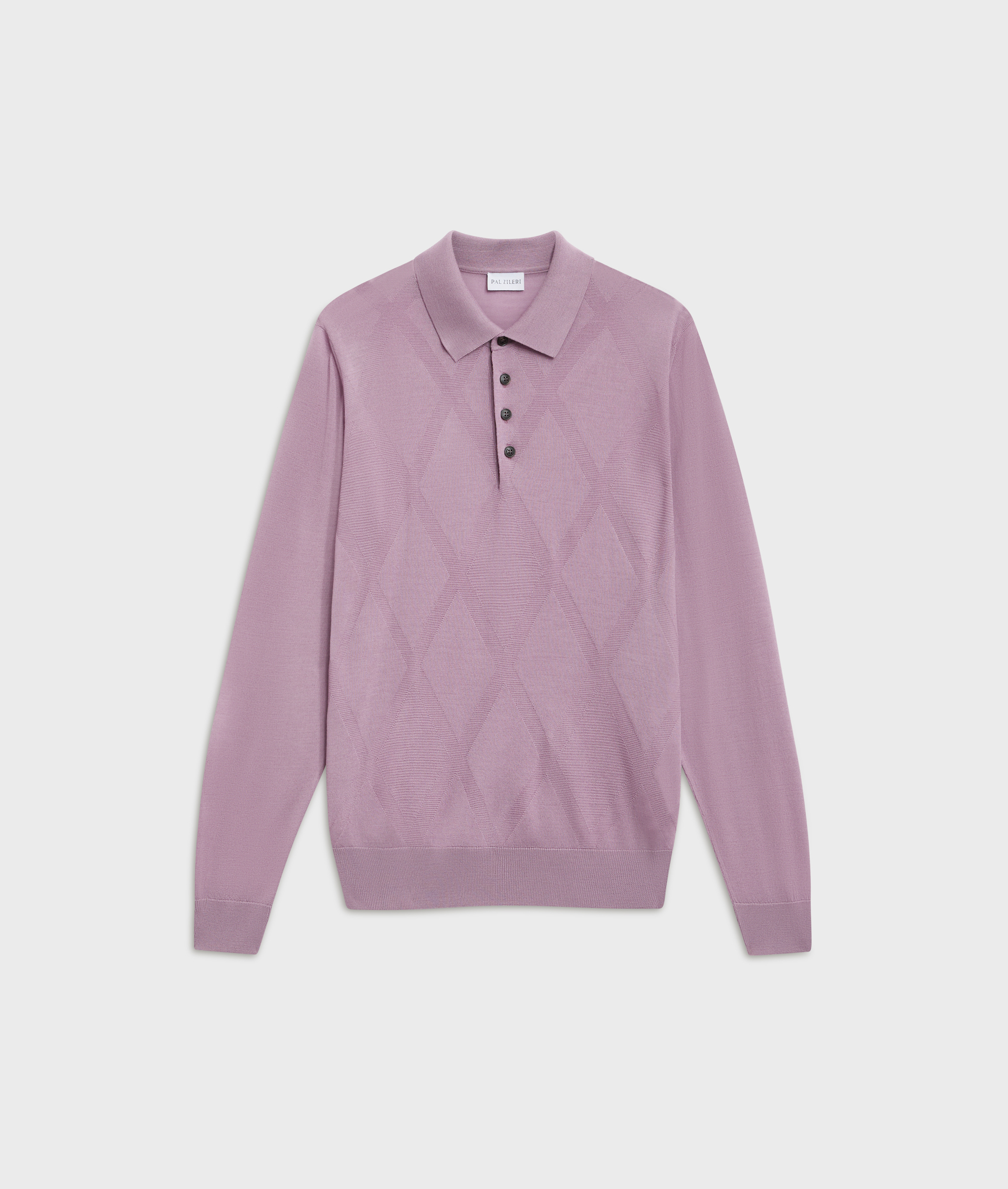regular fit long sleeve polo in purple merino wool | Pal Zileri