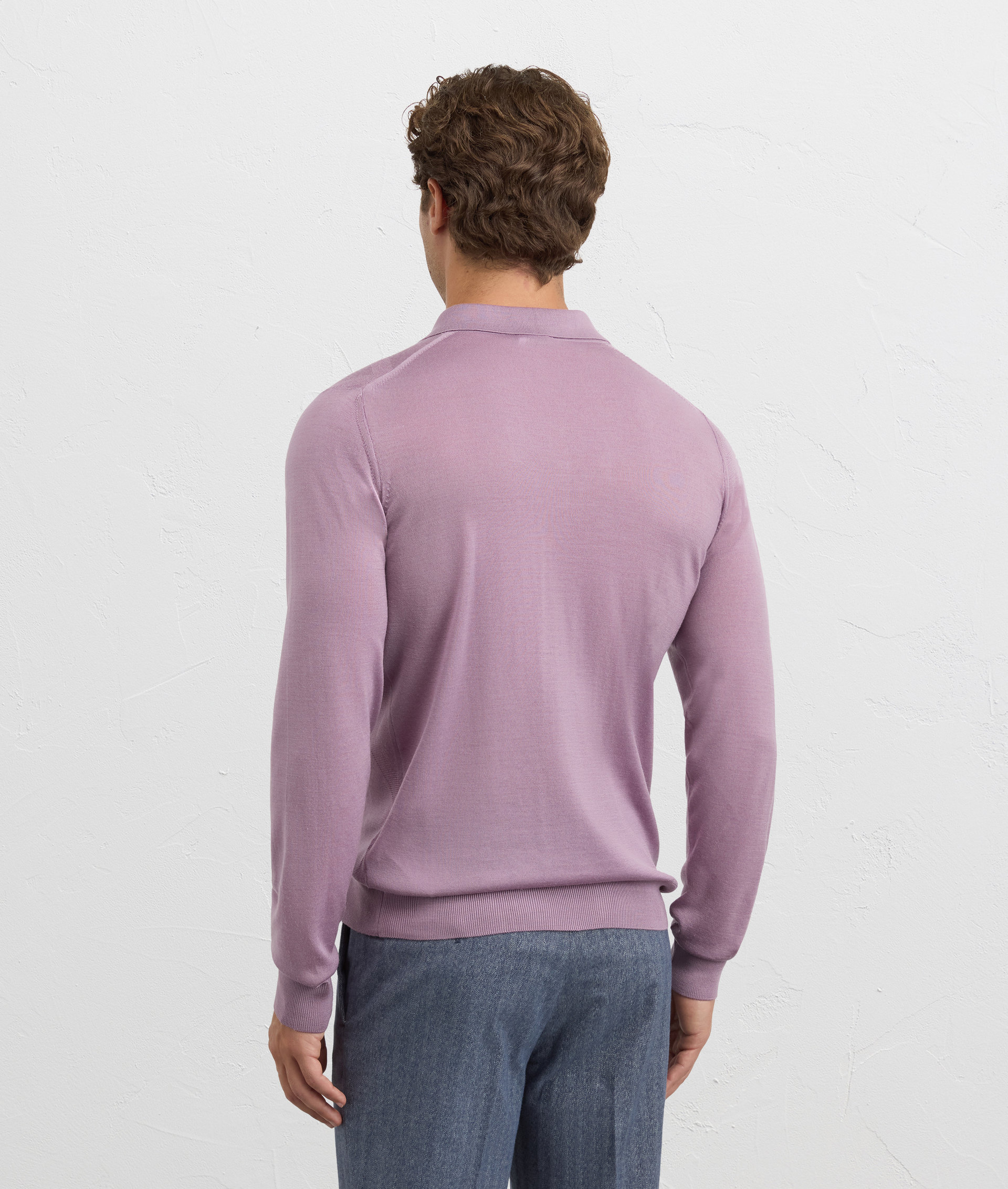 regular fit long sleeve polo in purple merino wool | Pal Zileri