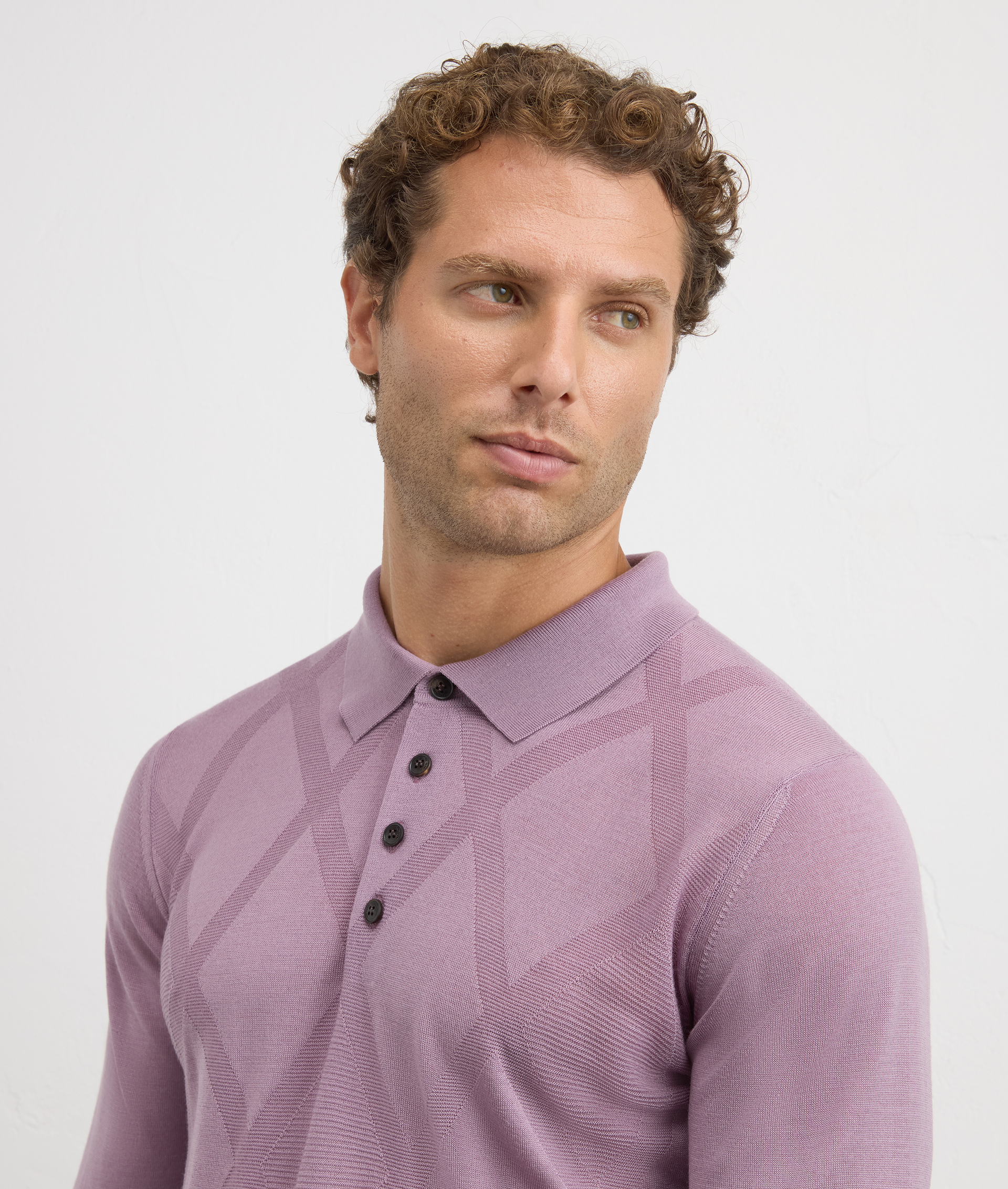 regular fit long sleeve polo in purple merino wool | Pal Zileri