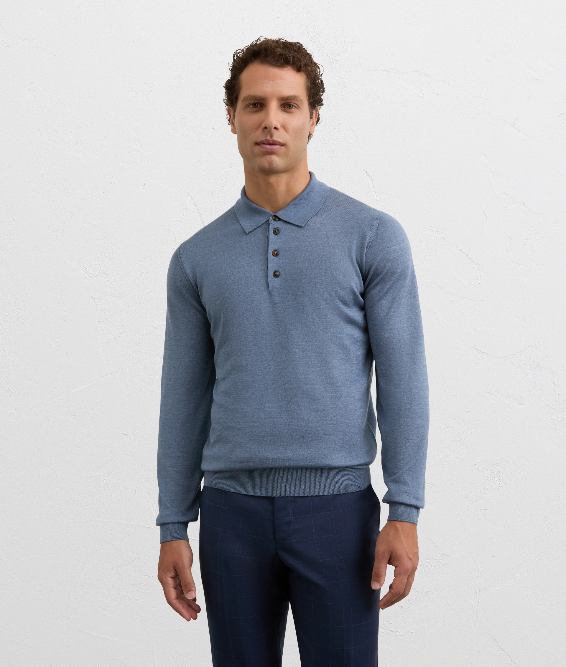 light blue polo shirt in virgin wool and silk knit | Pal Zileri