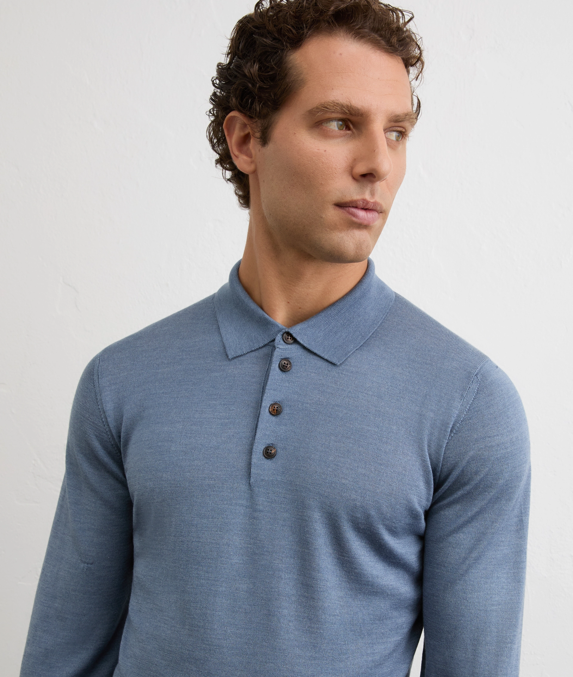 light blue polo shirt in virgin wool and silk knit | Pal Zileri