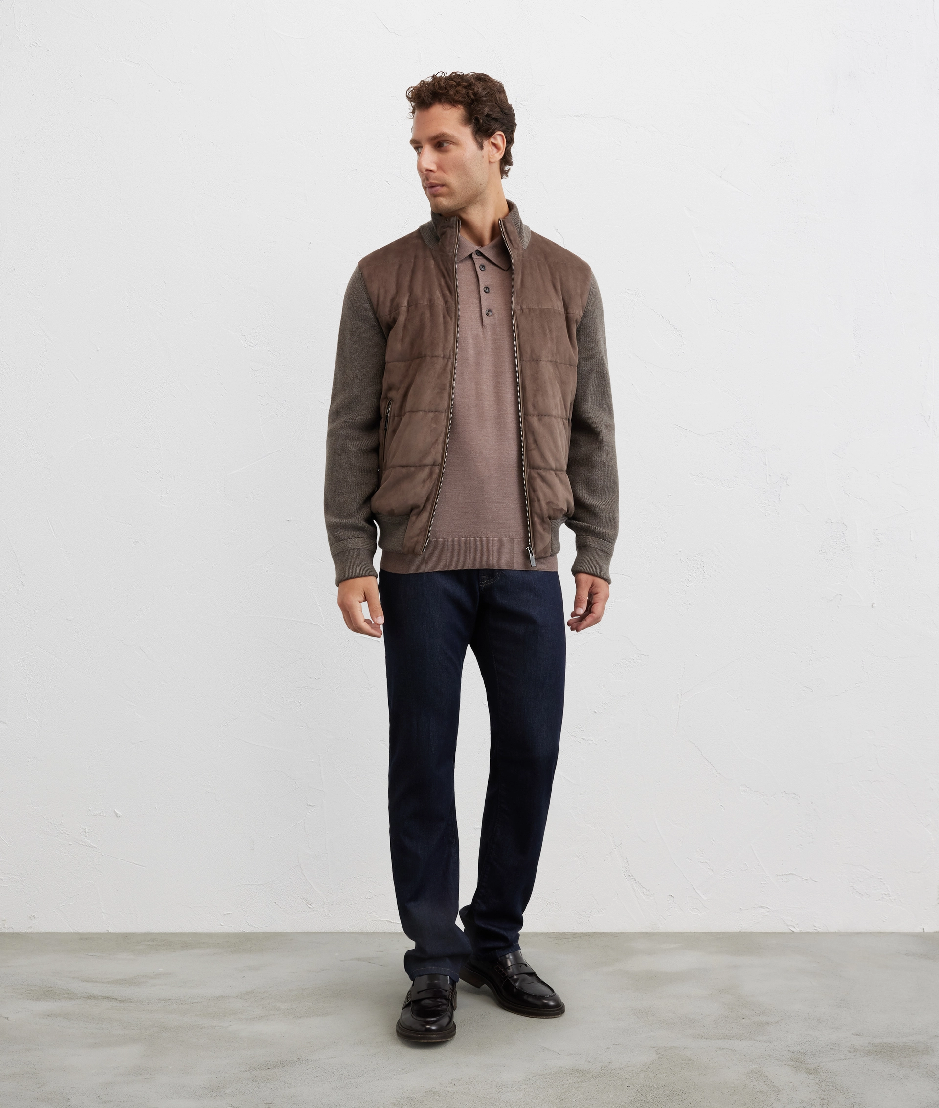 polo a maniche lunghe regular fit in seta e lana marrone chiaro - T-Shirts e Polo - Pal Zileri | Official Website