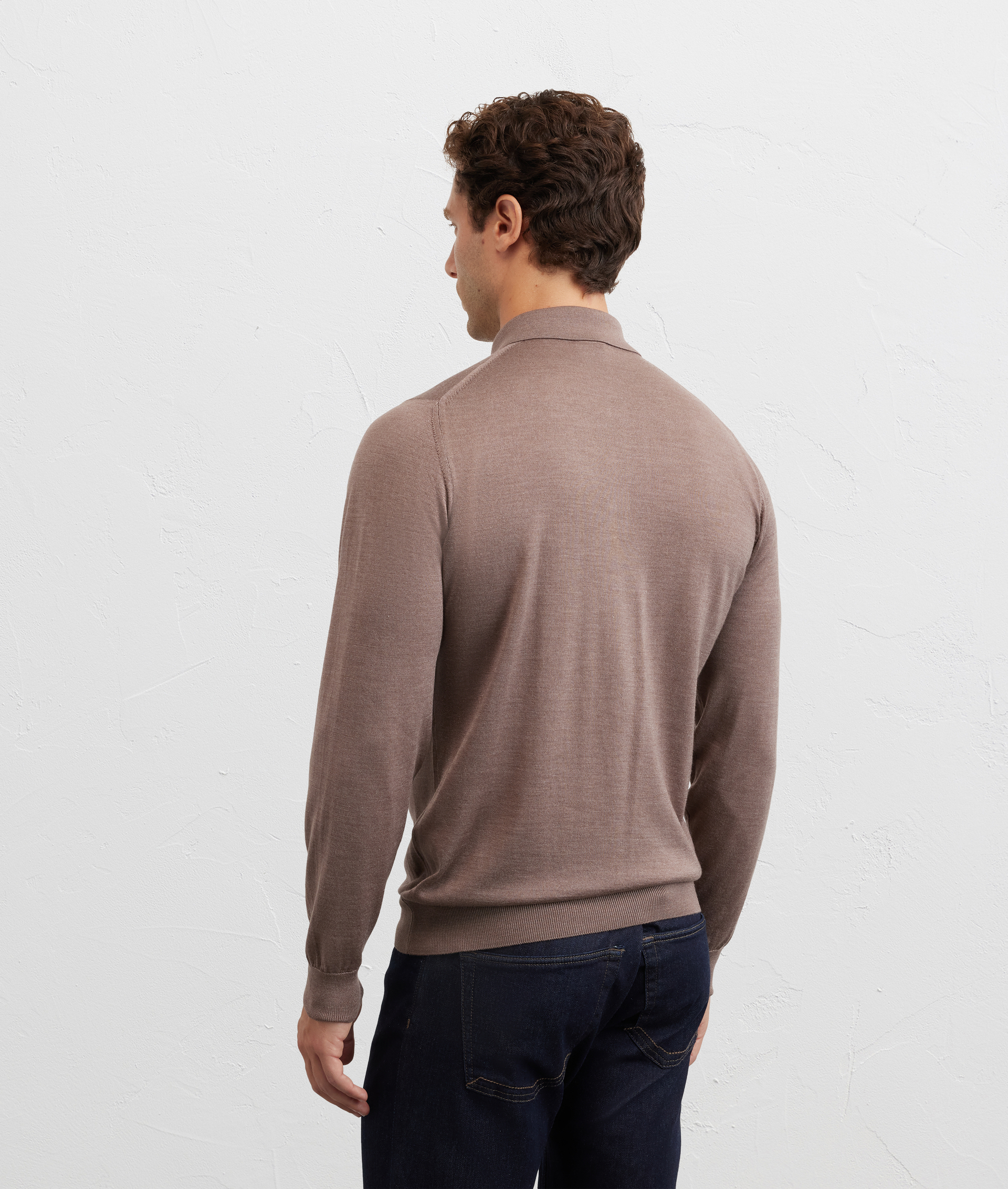 polo a maniche lunghe regular fit in seta e lana marrone chiaro - Pal Zileri | Official Website