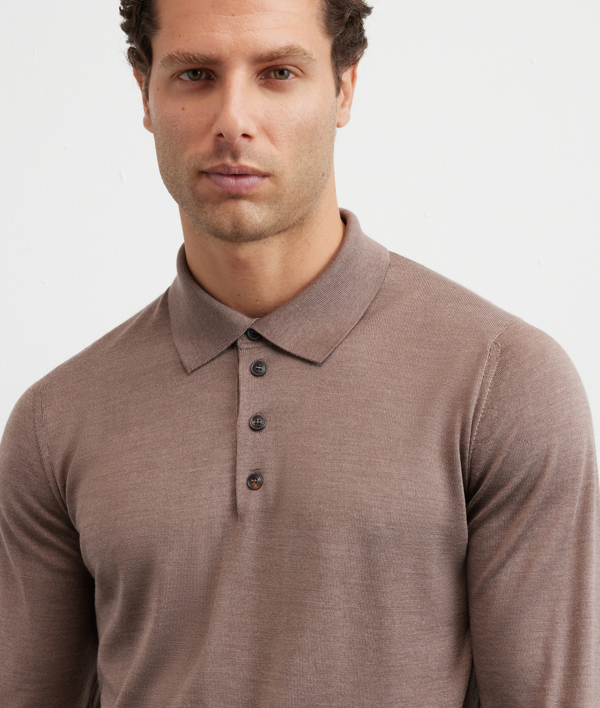polo a maniche lunghe regular fit in seta e lana marrone chiaro - Pal Zileri | Official Website