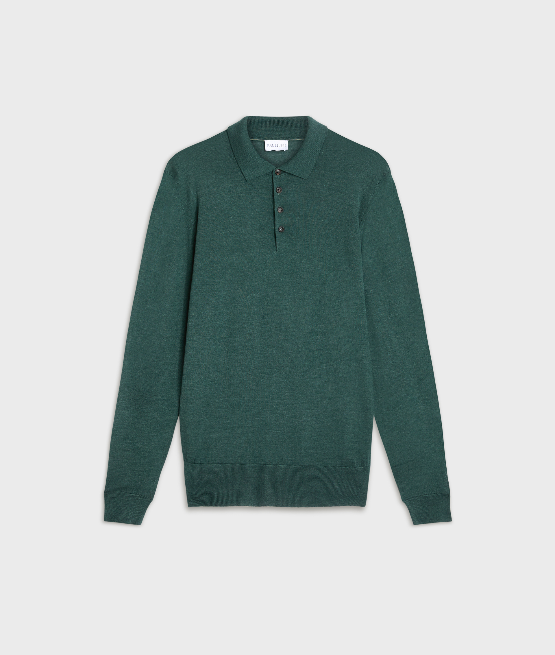 regular fit long sleeve polo in green silk and wool - T-Shirts and Polo - Pal Zileri | Official Website
