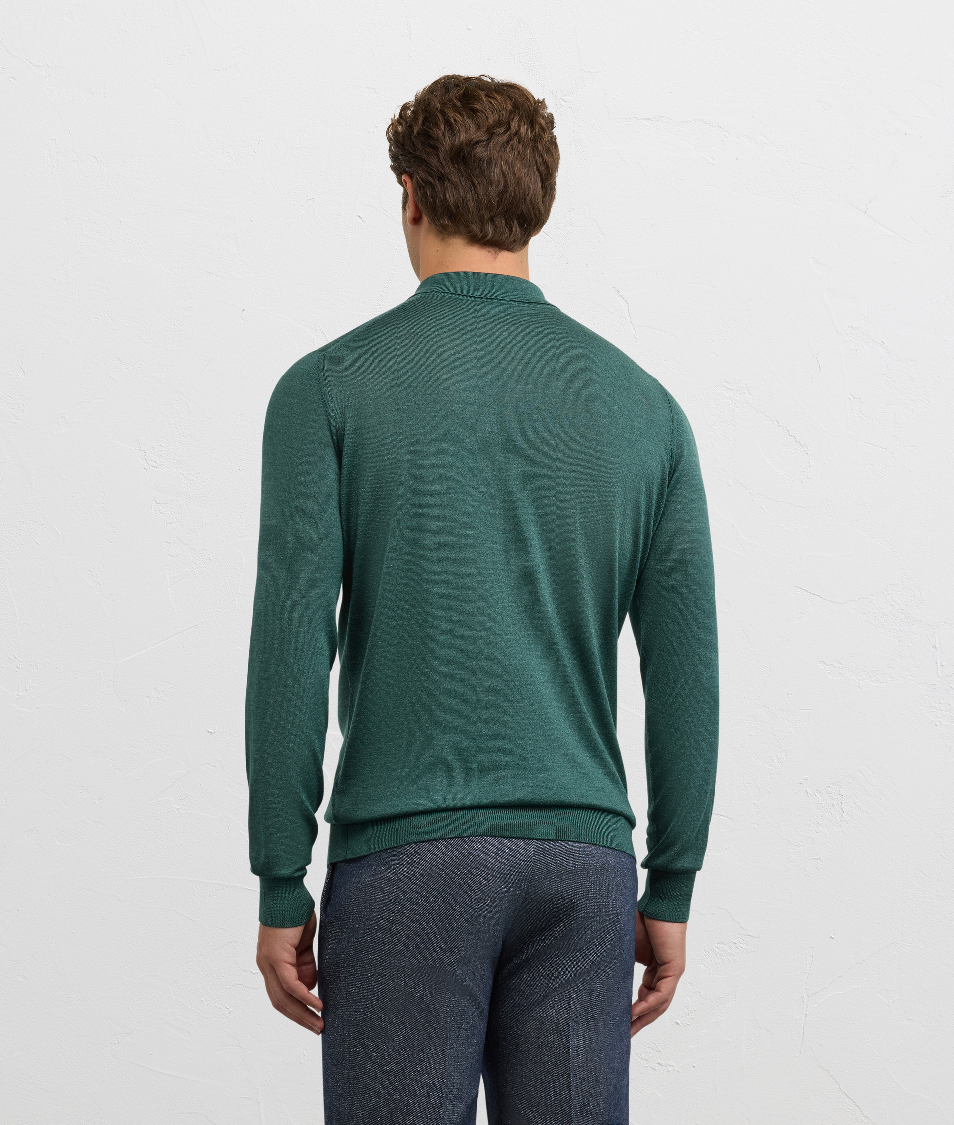 regular fit long sleeve polo in green silk and wool - Pal Zileri | Official Website