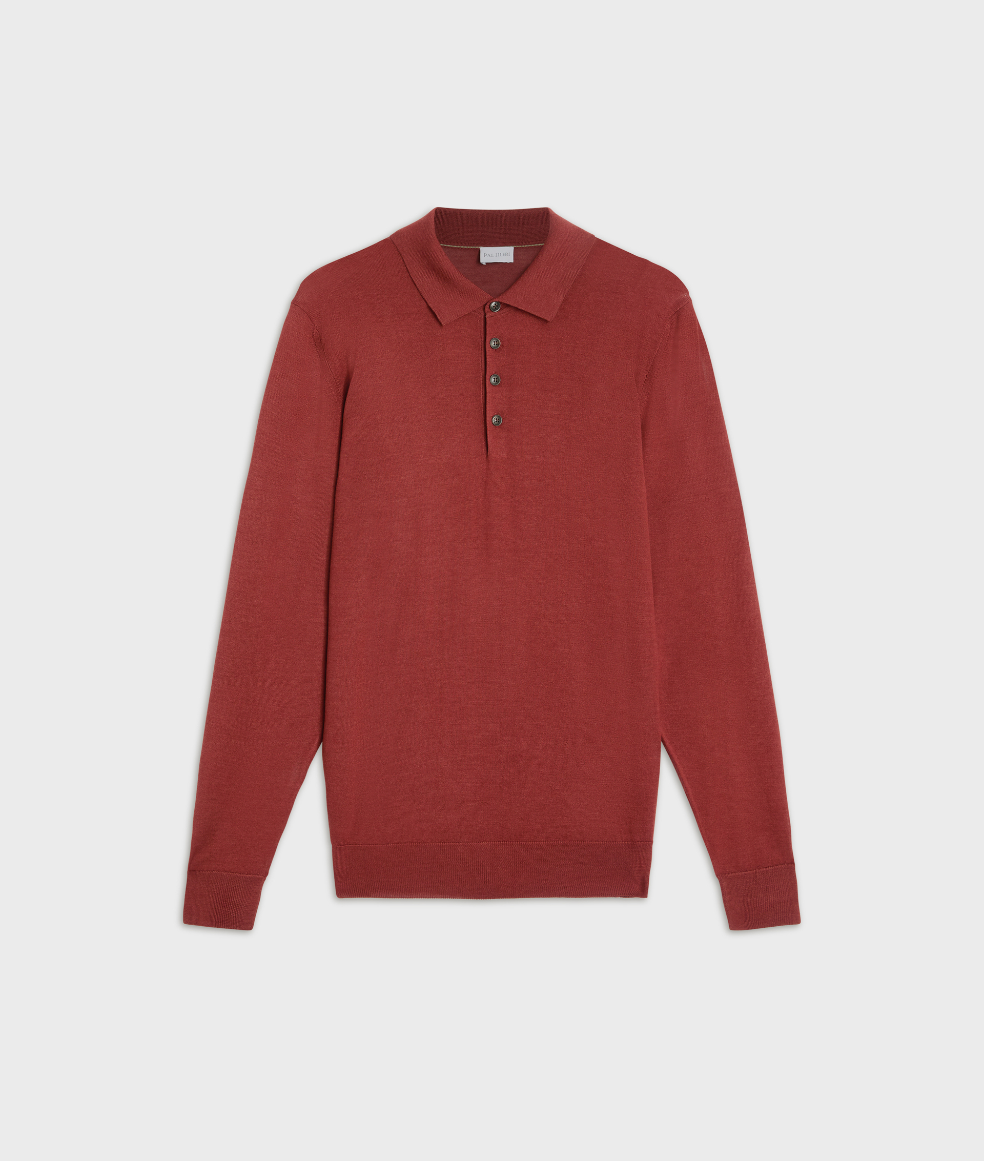 regular fit long sleeve polo in burgundy silk and wool - T-Shirts and Polo - Pal Zileri | Official Website