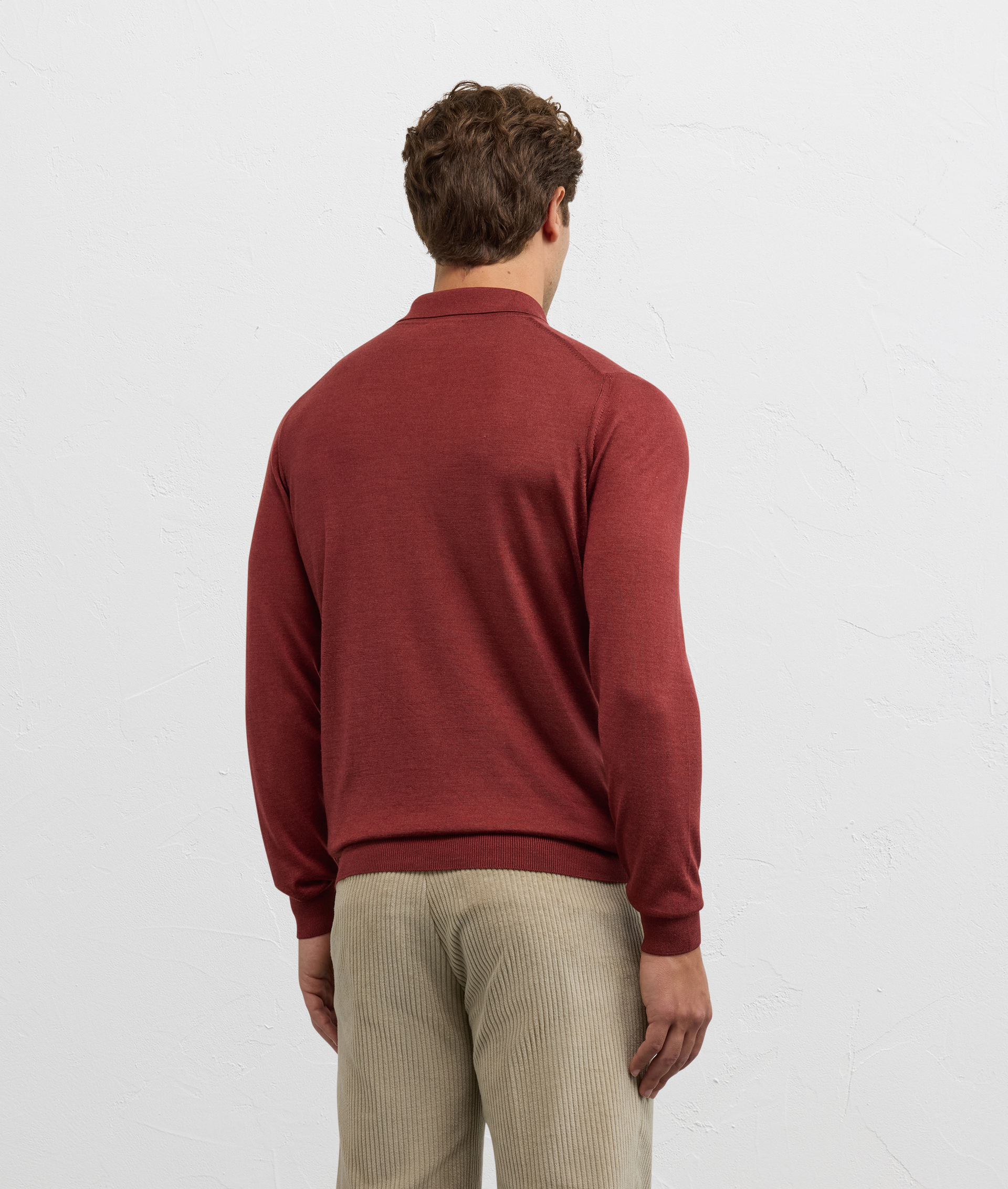 regular fit long sleeve polo in burgundy silk and wool - Pal Zileri | Official Website