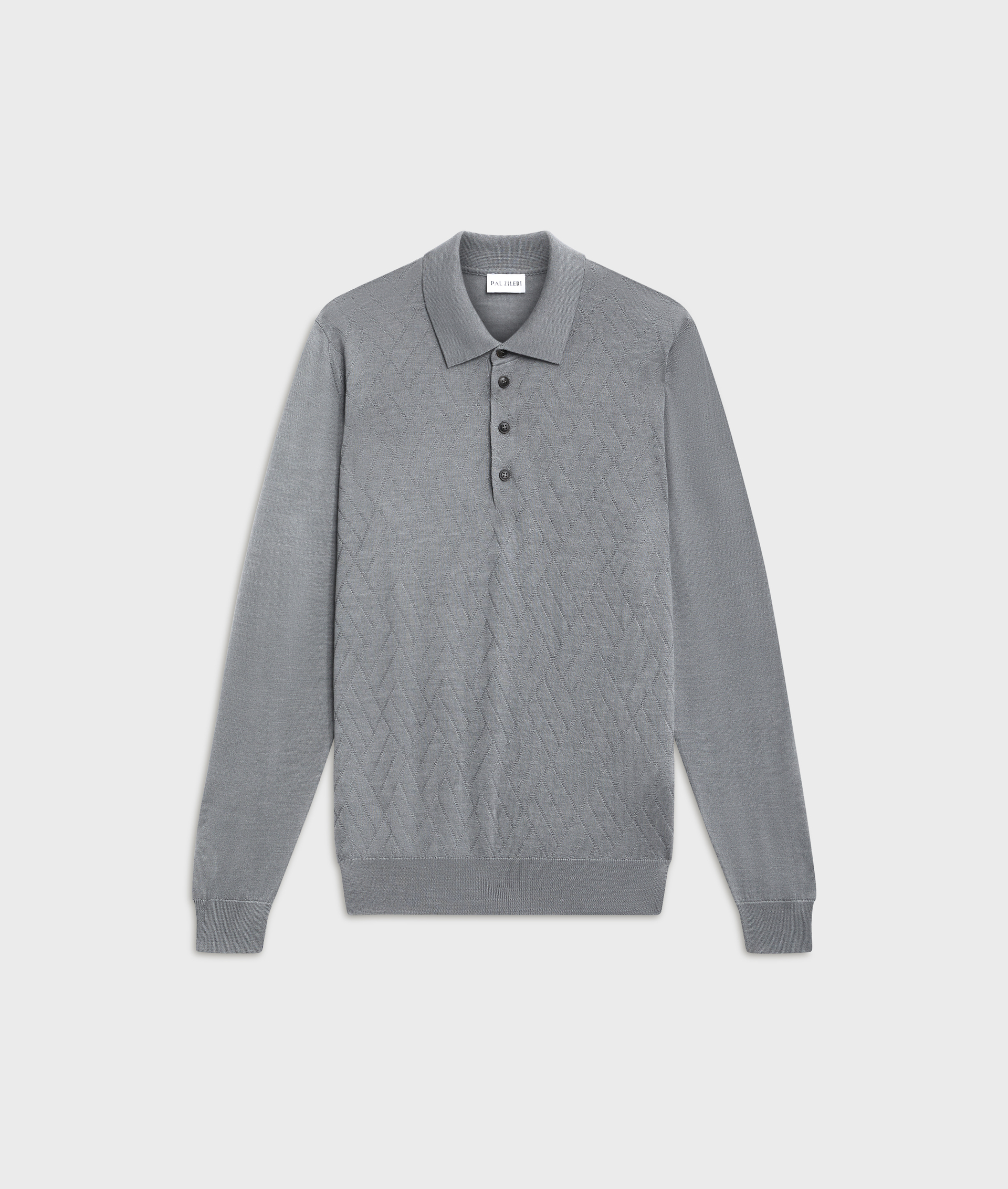 regular fit long sleeve polo in light grey silk and wool | Pal Zileri