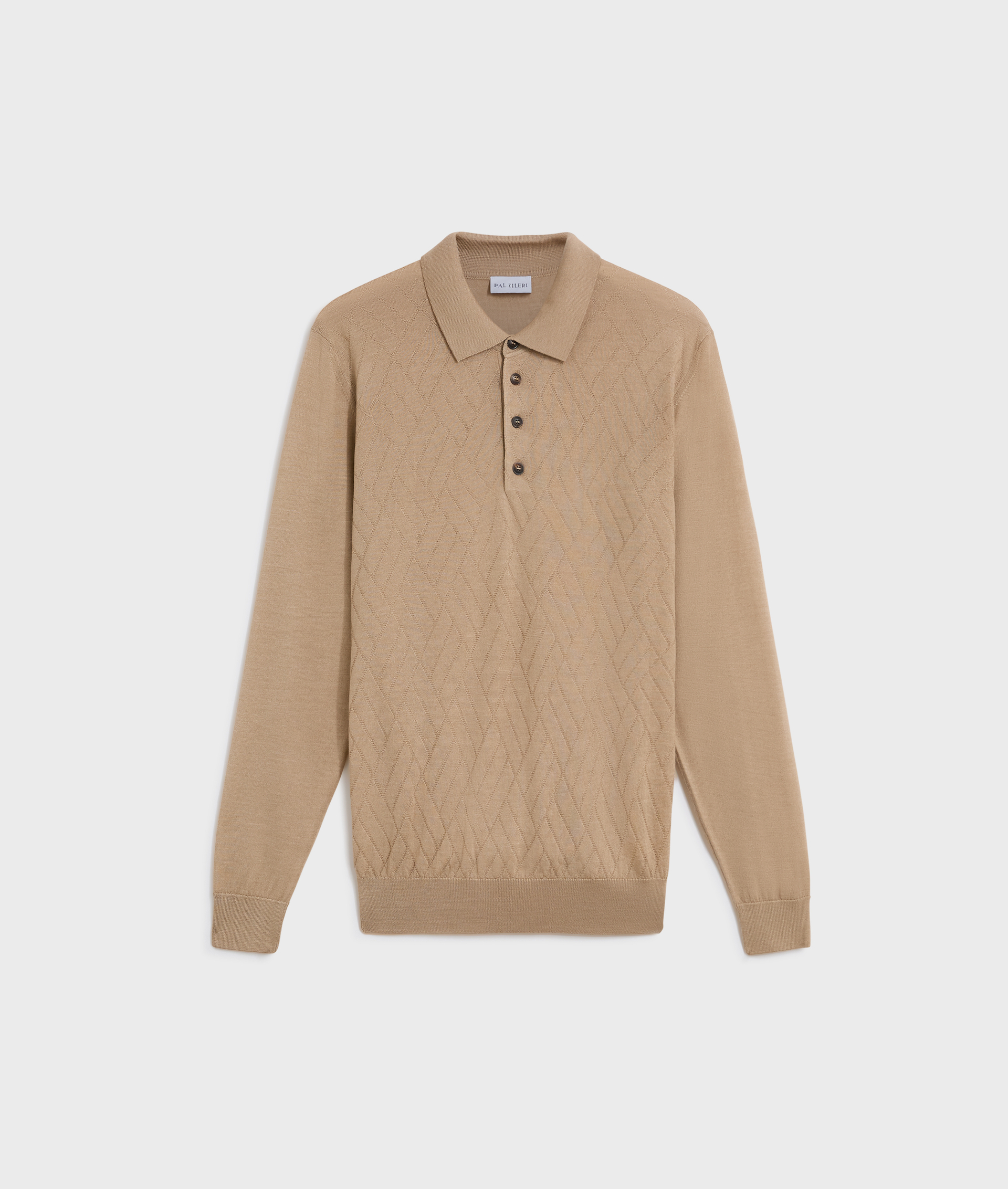 light brown silk and wool regular fit long sleeve polo | Pal Zileri