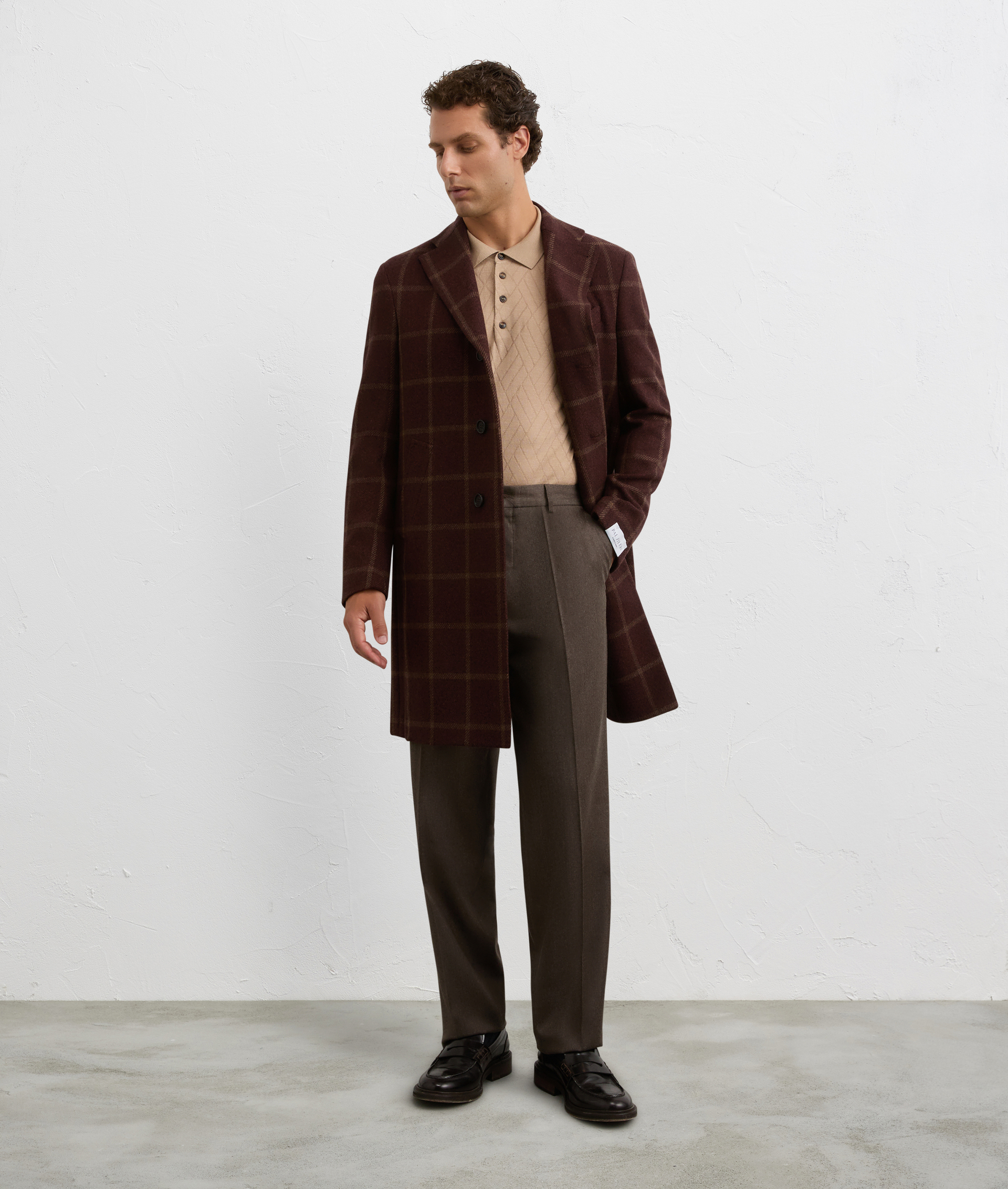 light brown silk and wool regular fit long sleeve polo | Pal Zileri