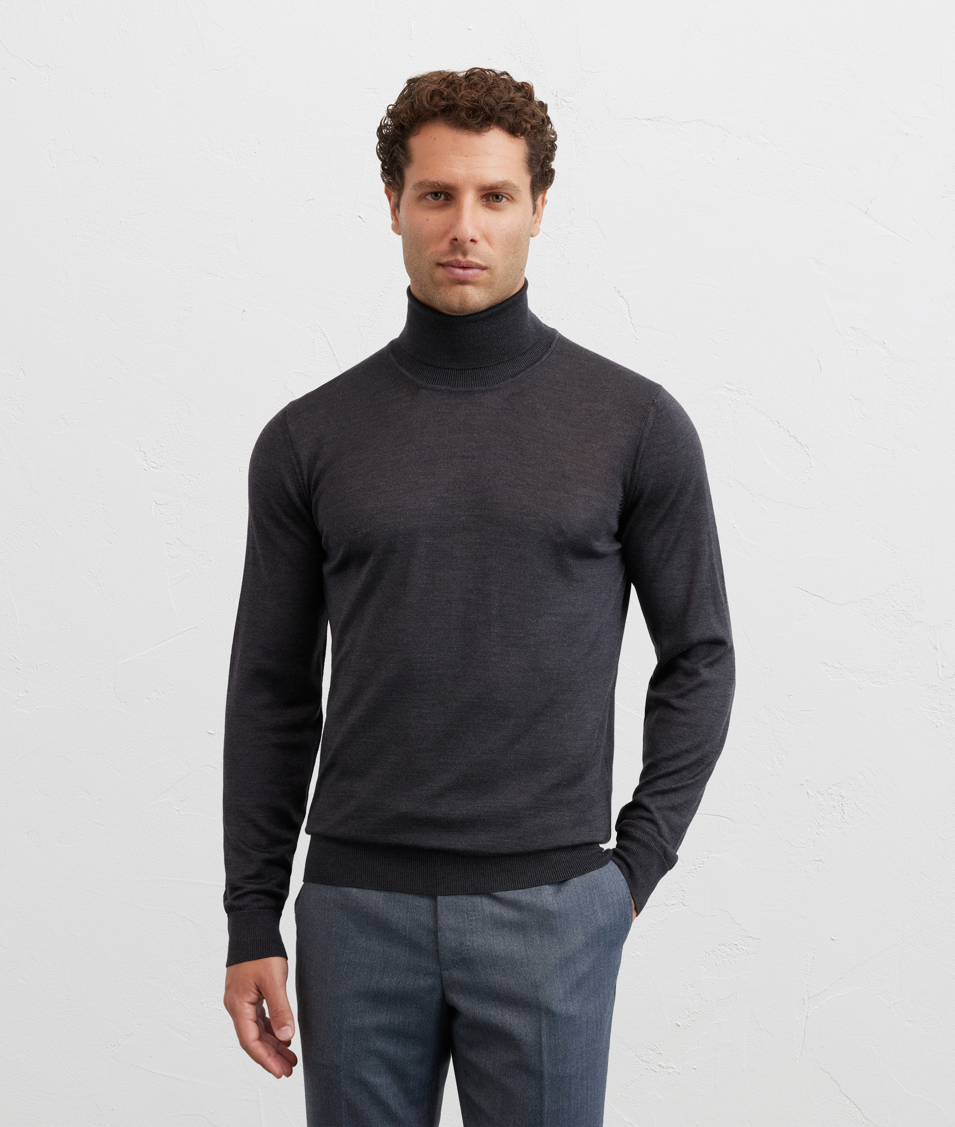 dark grey wool and silk regular fit turtleneck - Pal Zileri | Official Website