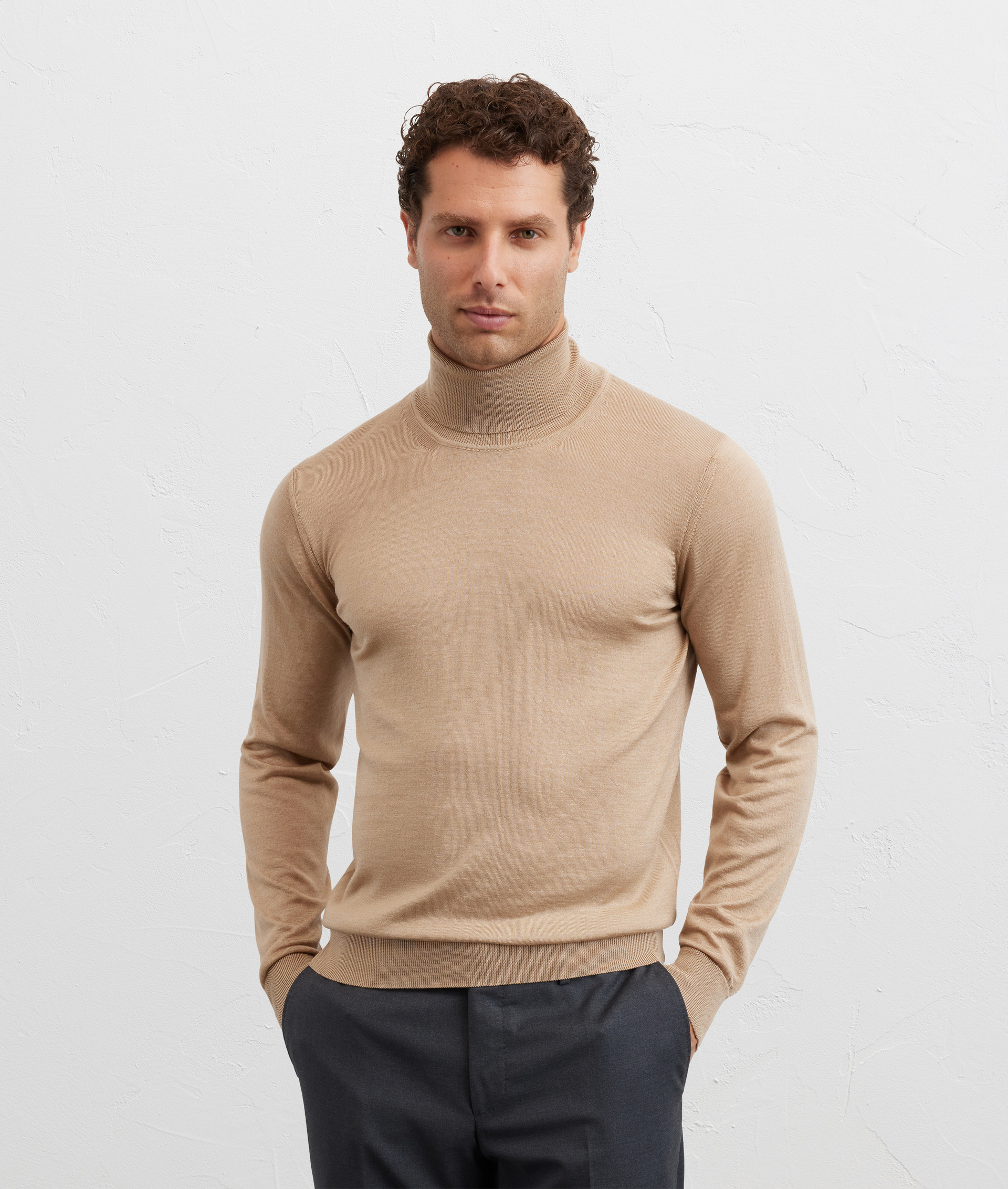 light brown wool and silk regular fit turtleneck - Pal Zileri | Official Website