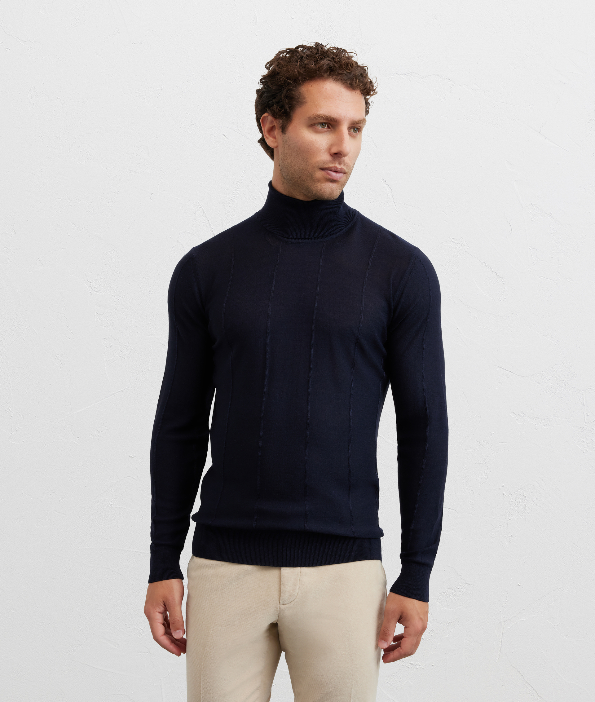 navy blue wool and silk regular fit turtleneck - Pal Zileri | Official Website